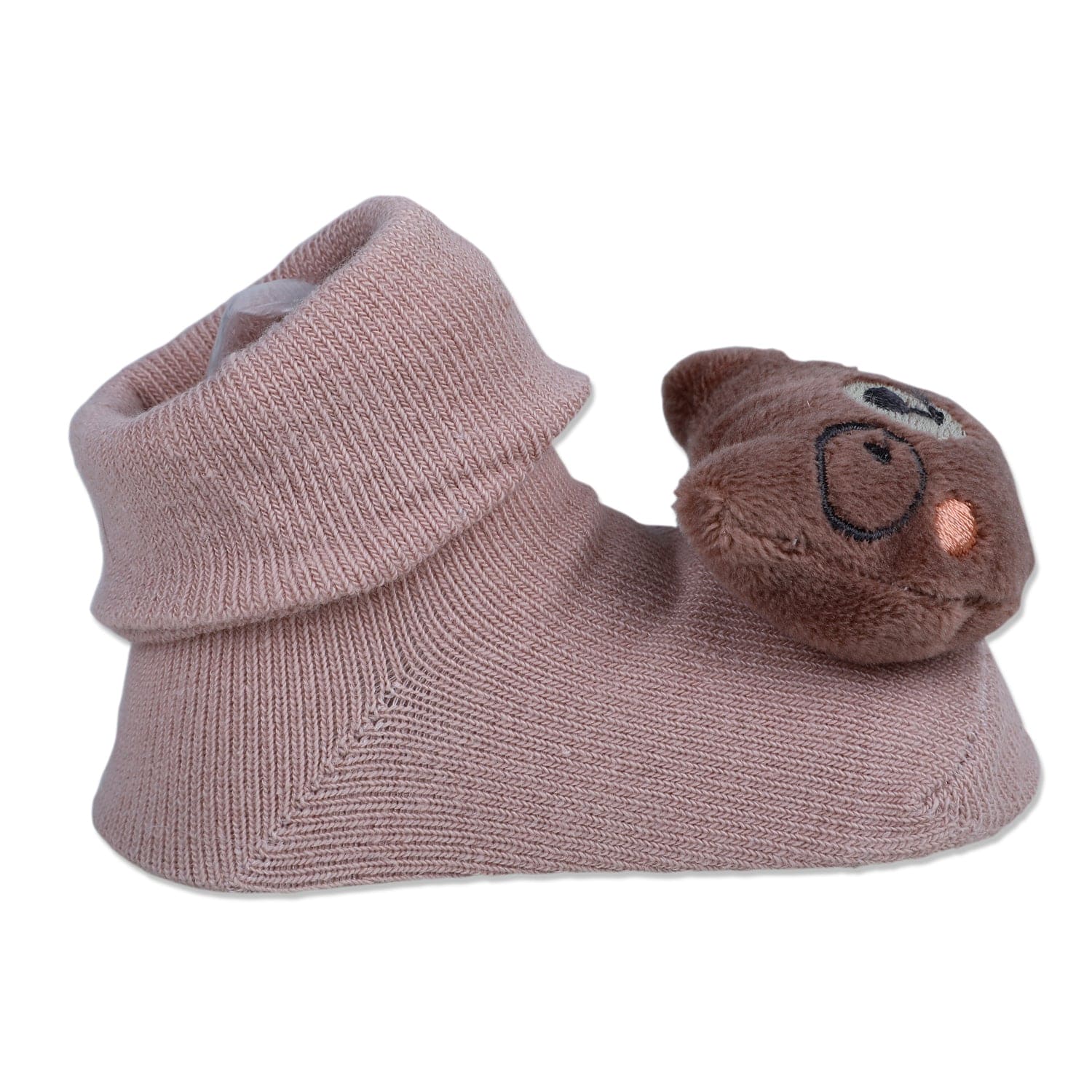 Baby Moo Nerdy Bear Cotton Anti-Skid 3D Socks - Peach - Baby Moo