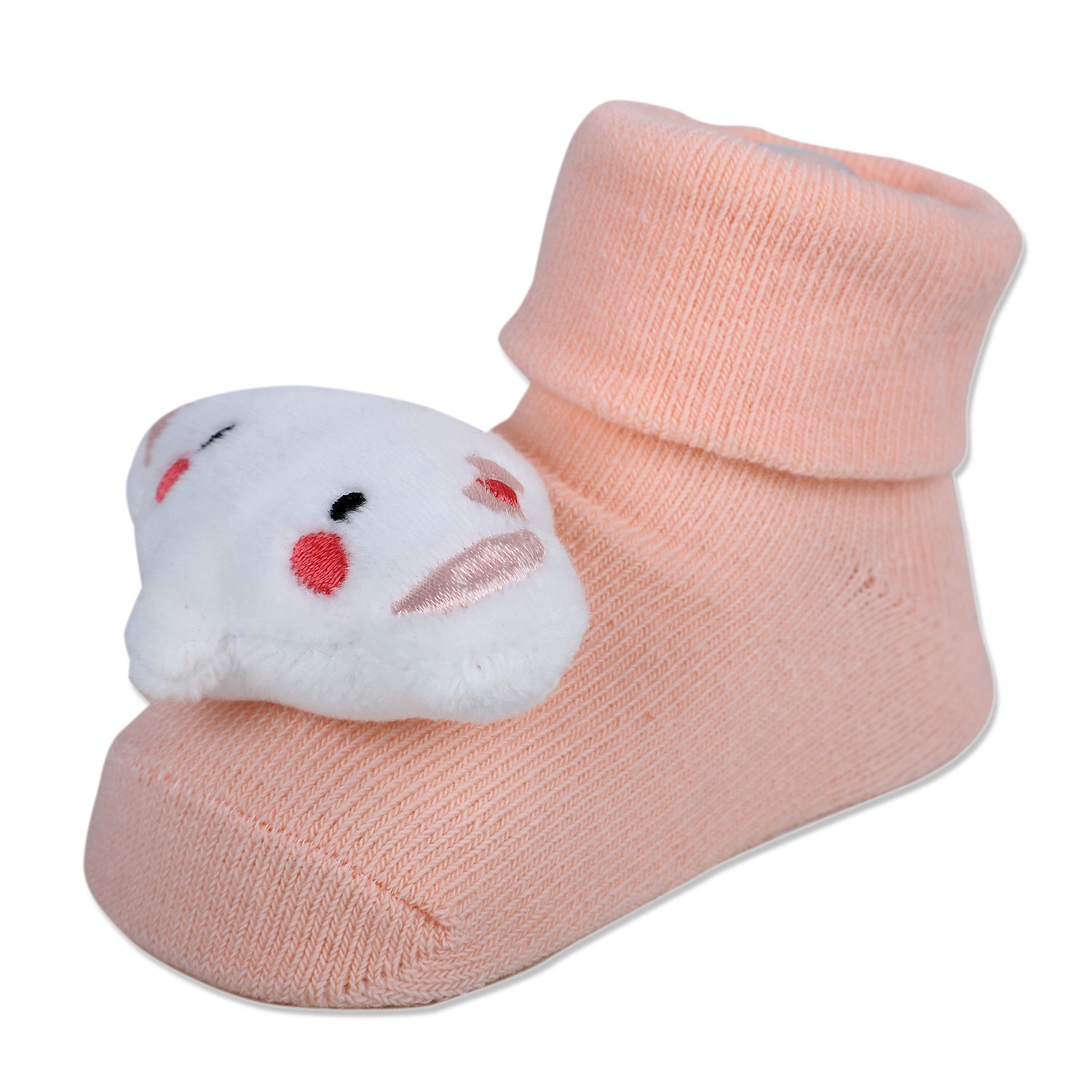 Baby Moo Fluffy Elephant Cotton Anti-Skid 3D Socks - Peach - Baby Moo
