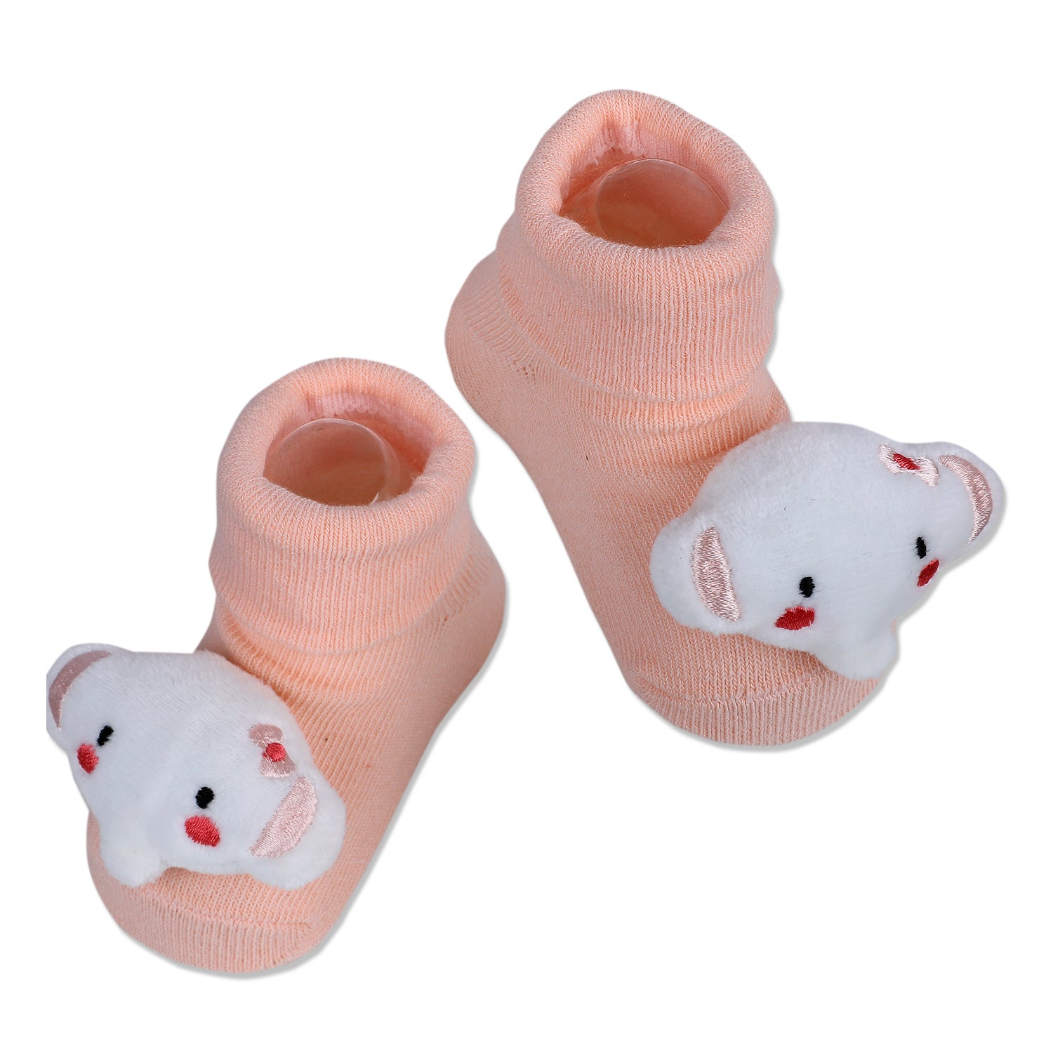 Baby Moo Fluffy Elephant Cotton Anti-Skid 3D Socks - Peach - Baby Moo