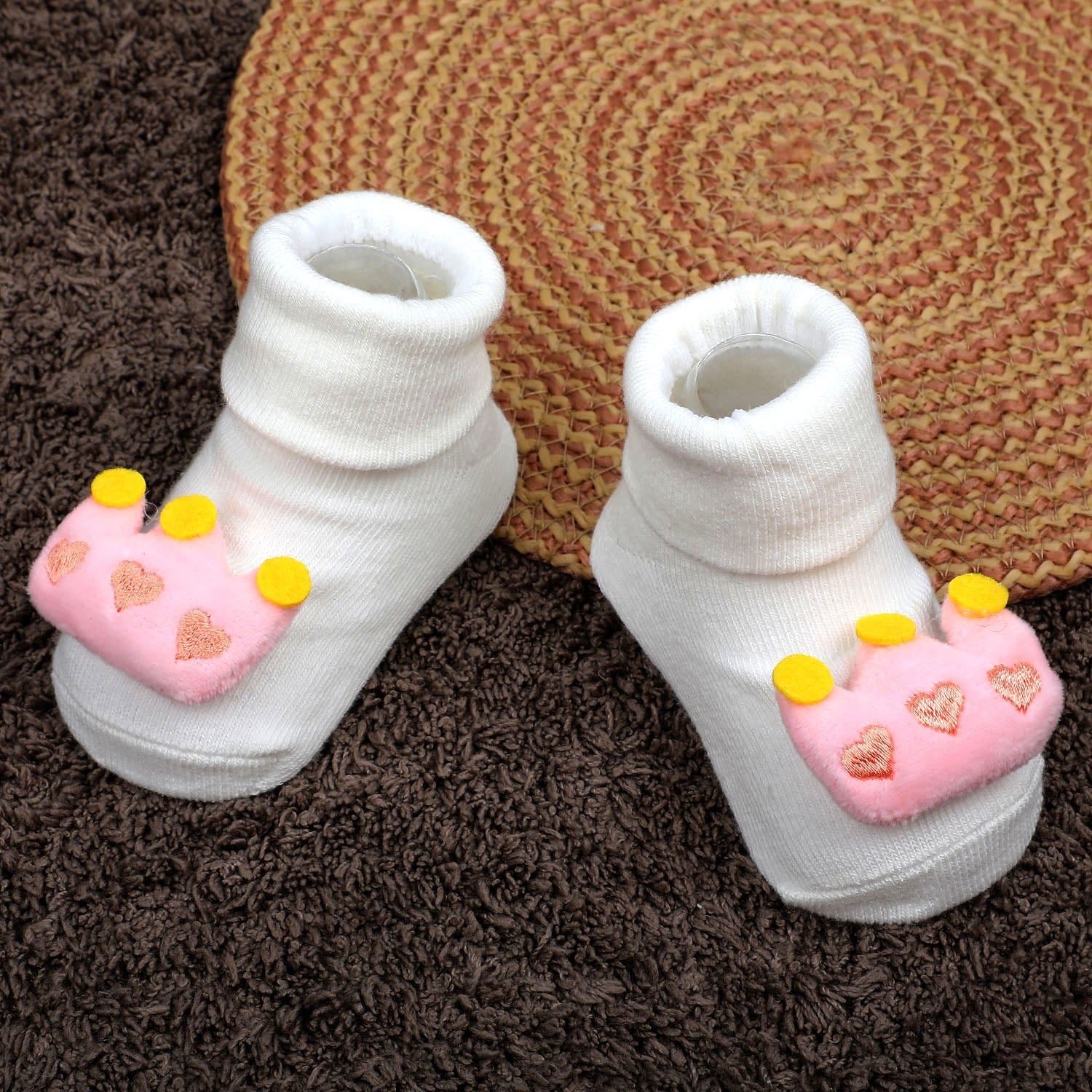 Baby Moo Royal Crown Cotton Anti-Skid 3D Socks - White
