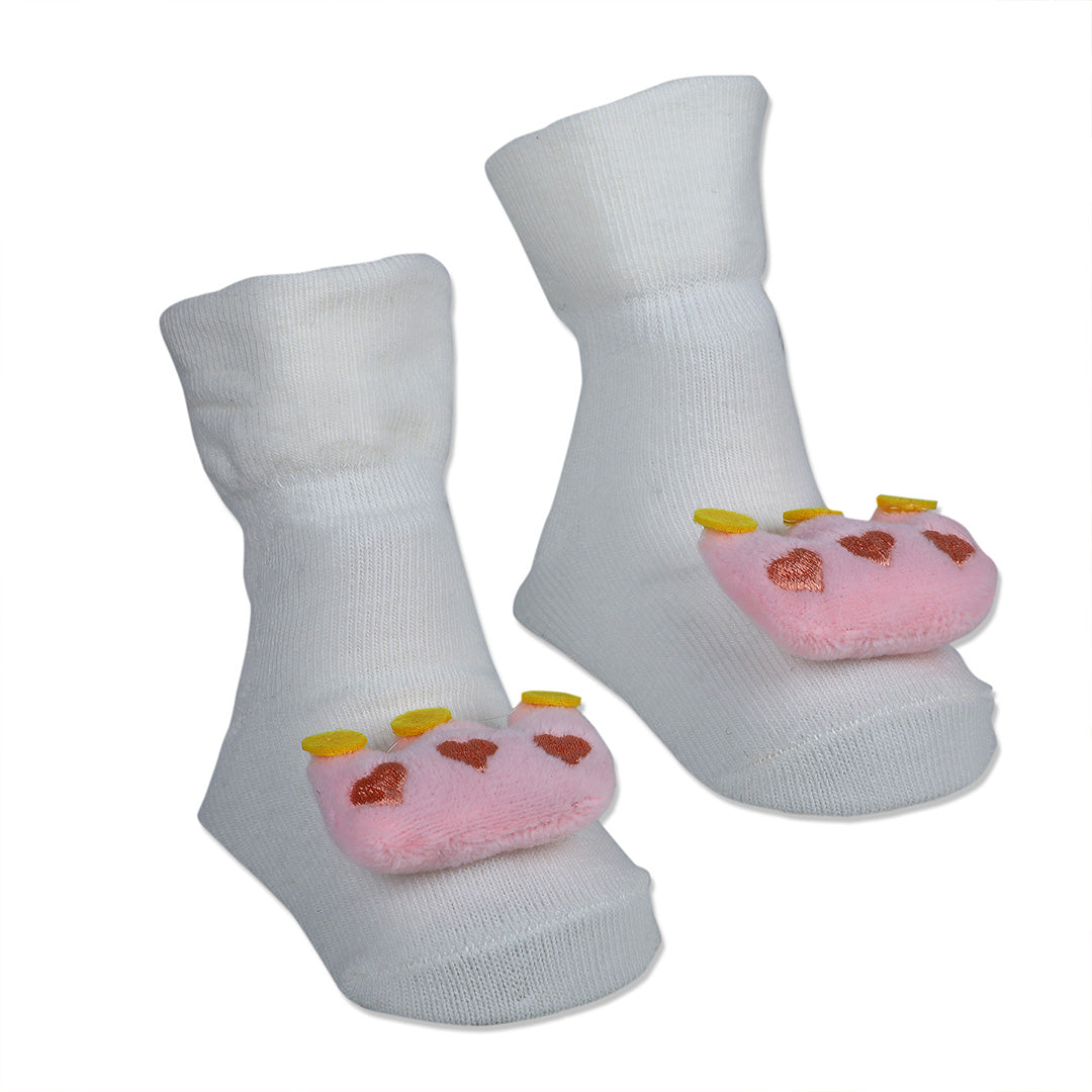 Baby Moo Royal Crown Cotton Anti-Skid 3D Socks - White - Baby Moo