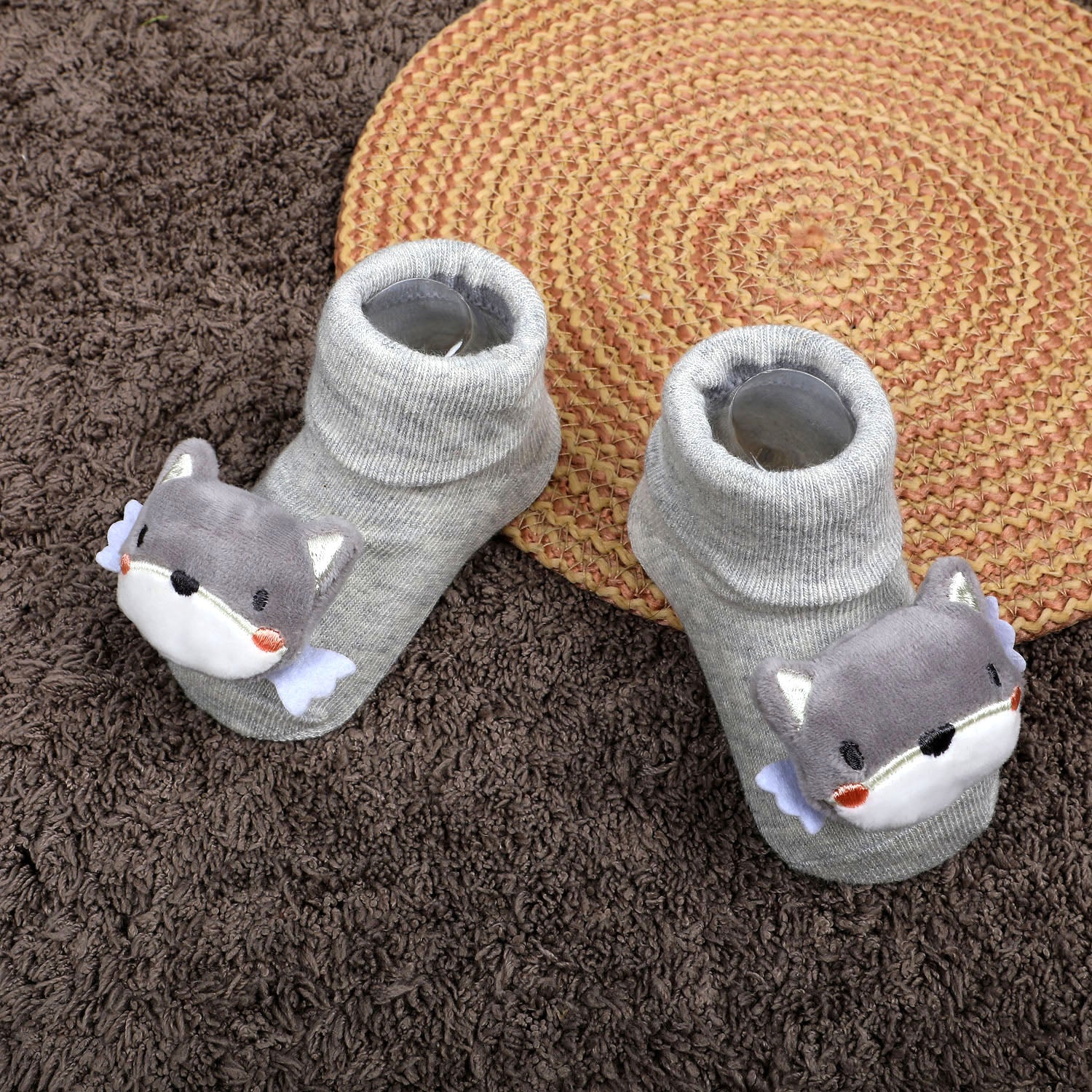 Baby Moo Husky Cotton Anti-Skid 3D Socks - Grey - Baby Moo