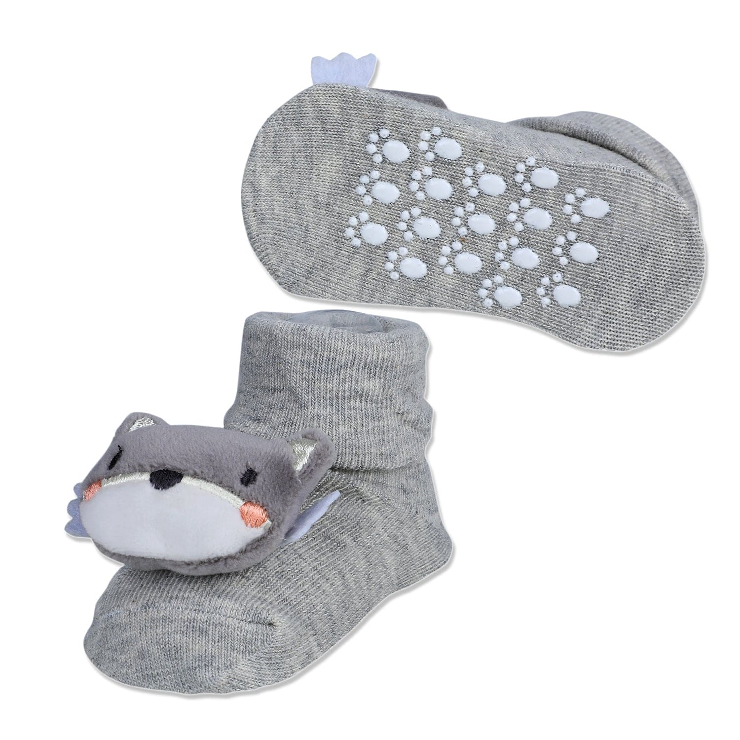 Baby Moo Husky Cotton Anti-Skid 3D Socks - Grey - Baby Moo