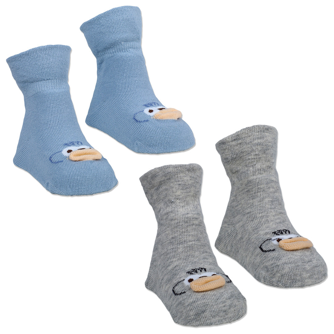 Baby Moo Little Monkey Cotton Anti-Skid 2 Pair Socks - Blue - Baby Moo