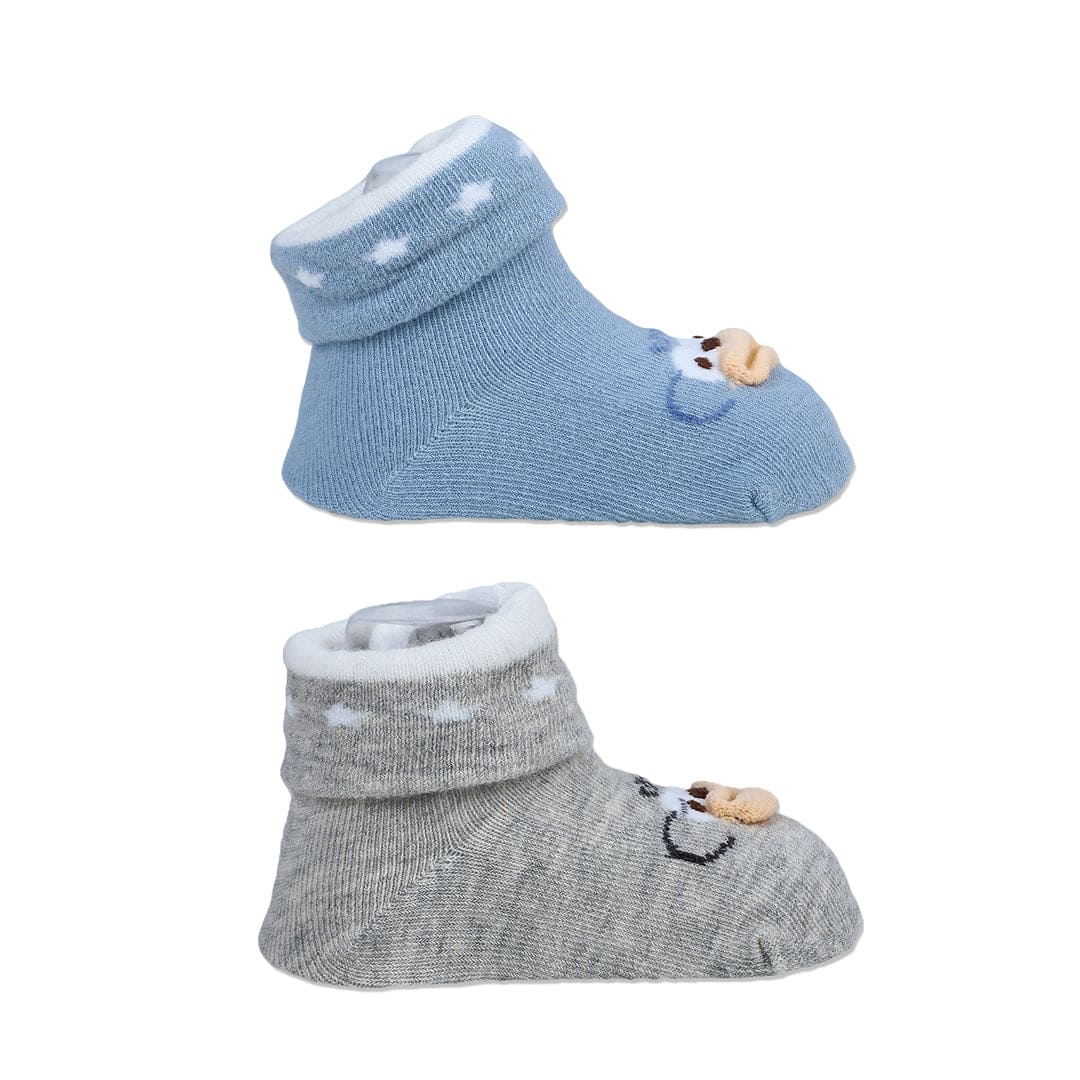 Baby Moo Little Monkey Cotton Anti-Skid 2 Pair Socks - Blue - Baby Moo