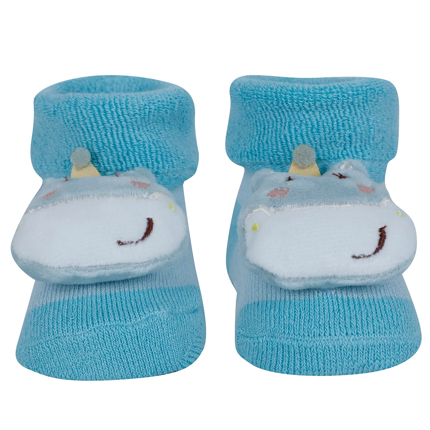 Baby Moo Cow 3D Rattle Anti-Skid Socks Booties Pack of 6 - Grey