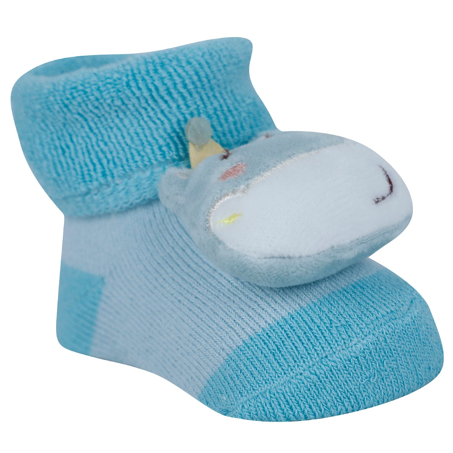 Baby Moo Fox Frog Bear 3D Rattle Anti-Skid Socks Booties Pack of 3 - Blue