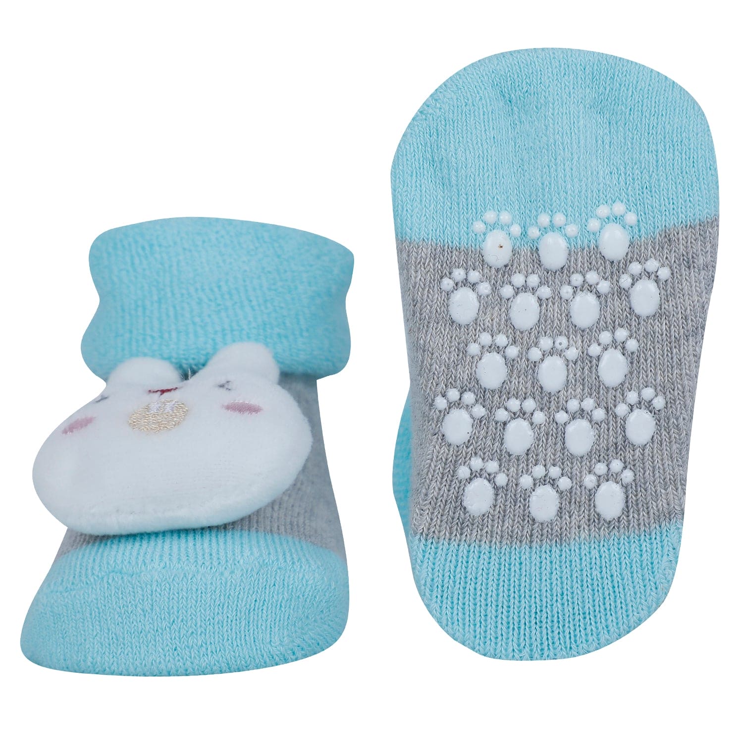 Baby Moo Tiger Bunny Cow 3D Rattle Anti-Skid Socks Booties Pack of 3 - Blue