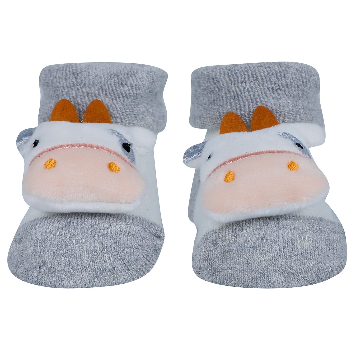 Baby Moo Tiger Bunny Cow 3D Rattle Anti-Skid Socks Booties Pack of 3 - Blue