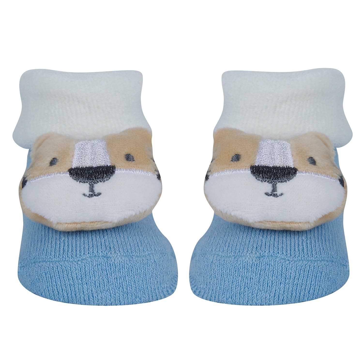 Baby Moo Tiger Bunny Cow 3D Rattle Anti-Skid Socks Booties Pack of 3 - Blue