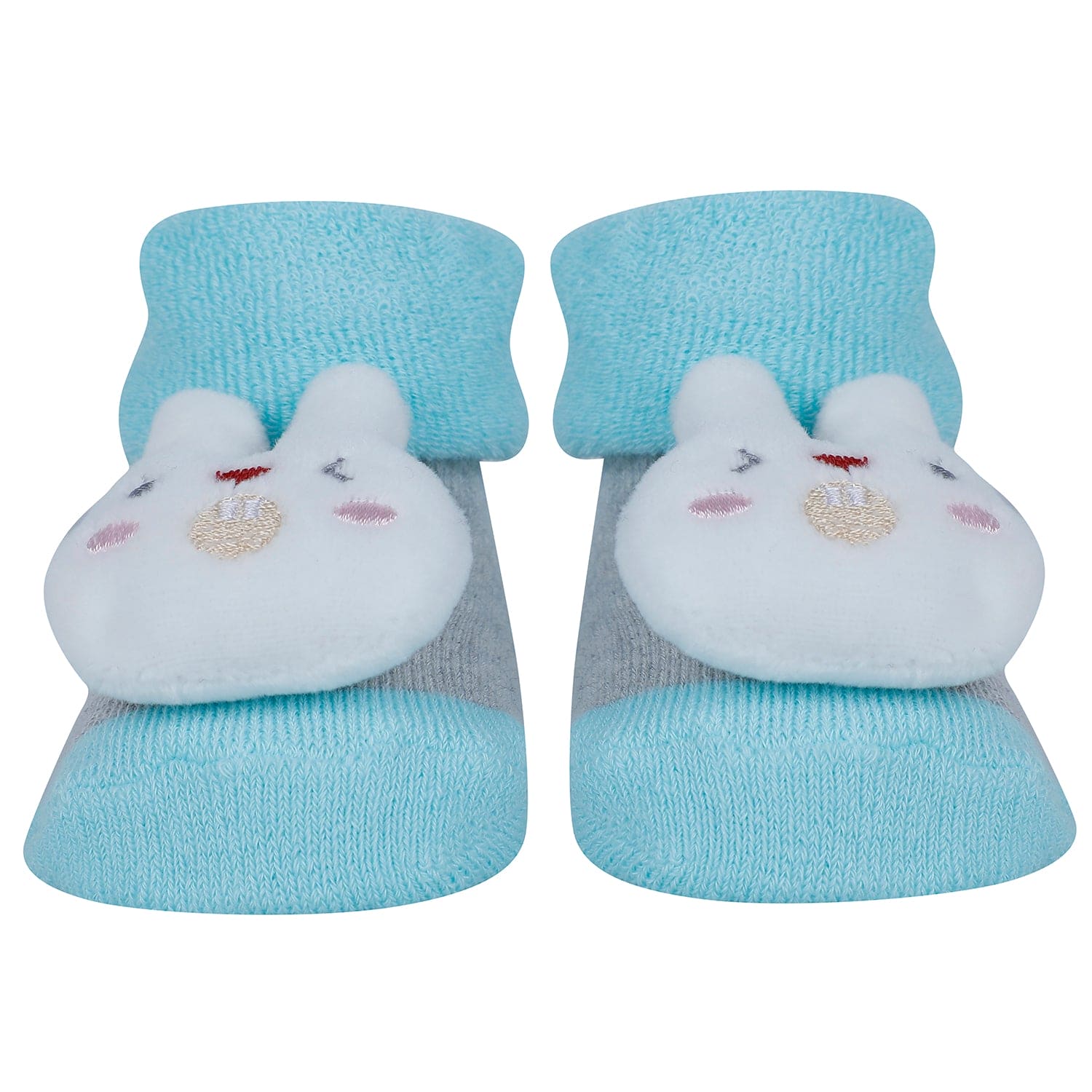 Baby Moo Tiger Bunny Cow 3D Rattle Anti-Skid Socks Booties Pack of 3 - Blue