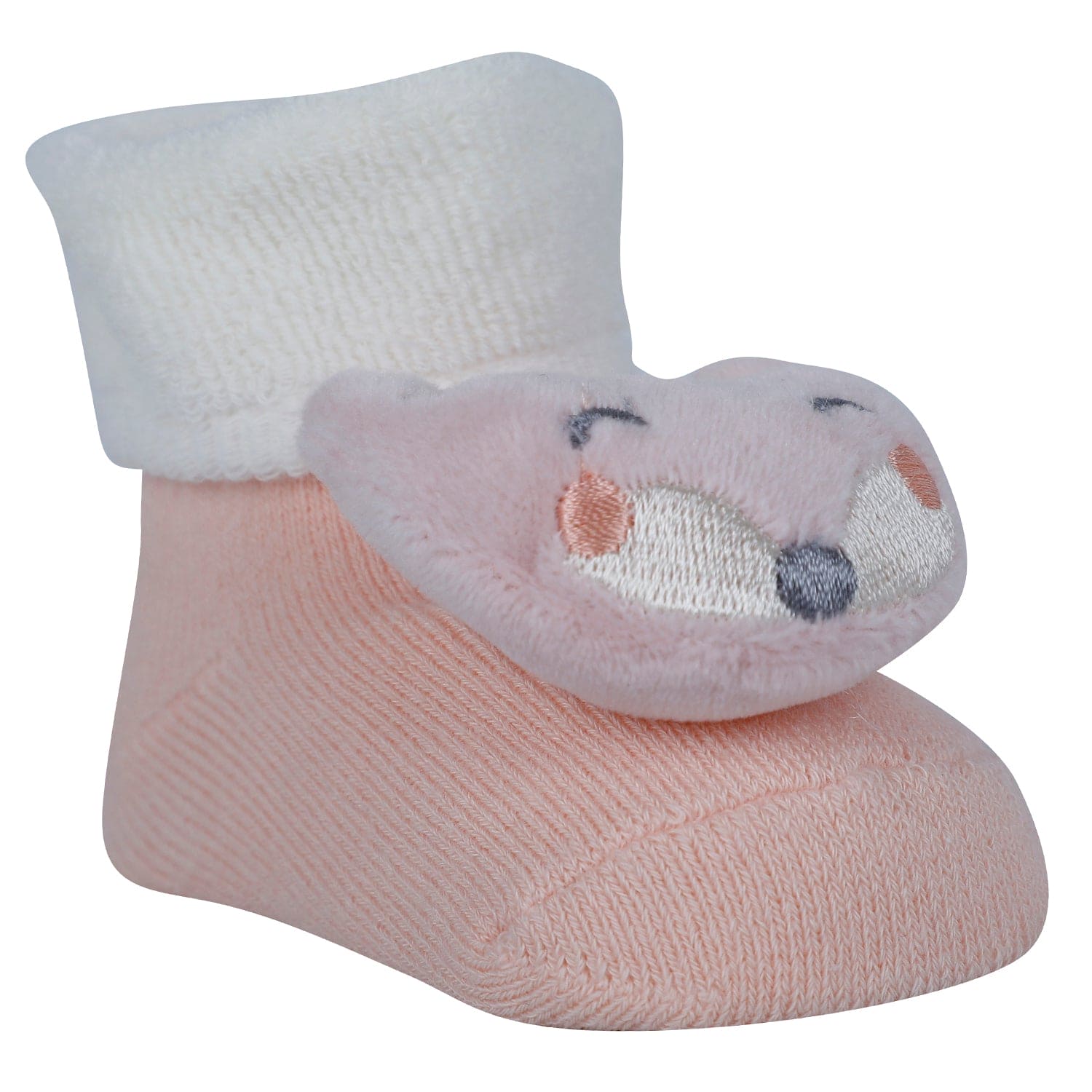 Baby Moo Kitty Owl 3D Rattle Anti-Skid Socks Booties Pack of 3 - Pink