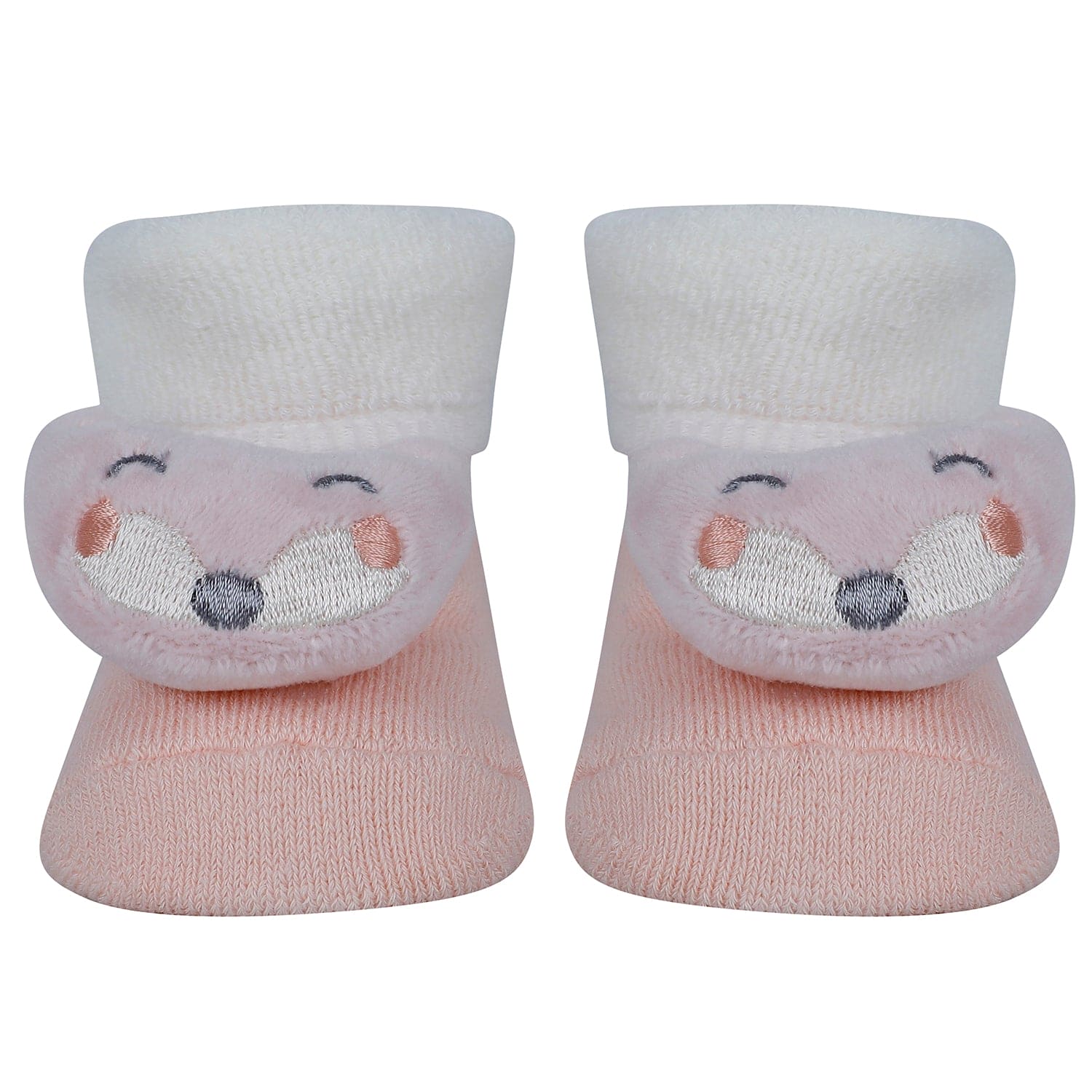 Baby Moo Kitty Owl 3D Rattle Anti-Skid Socks Booties Pack of 3 - Pink