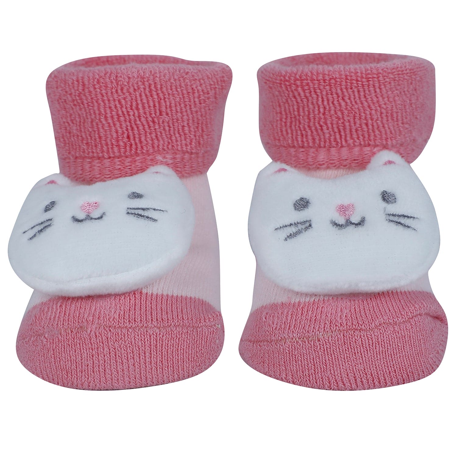 Baby Moo Kitty Owl 3D Rattle Anti-Skid Socks Booties Pack of 3 - Pink