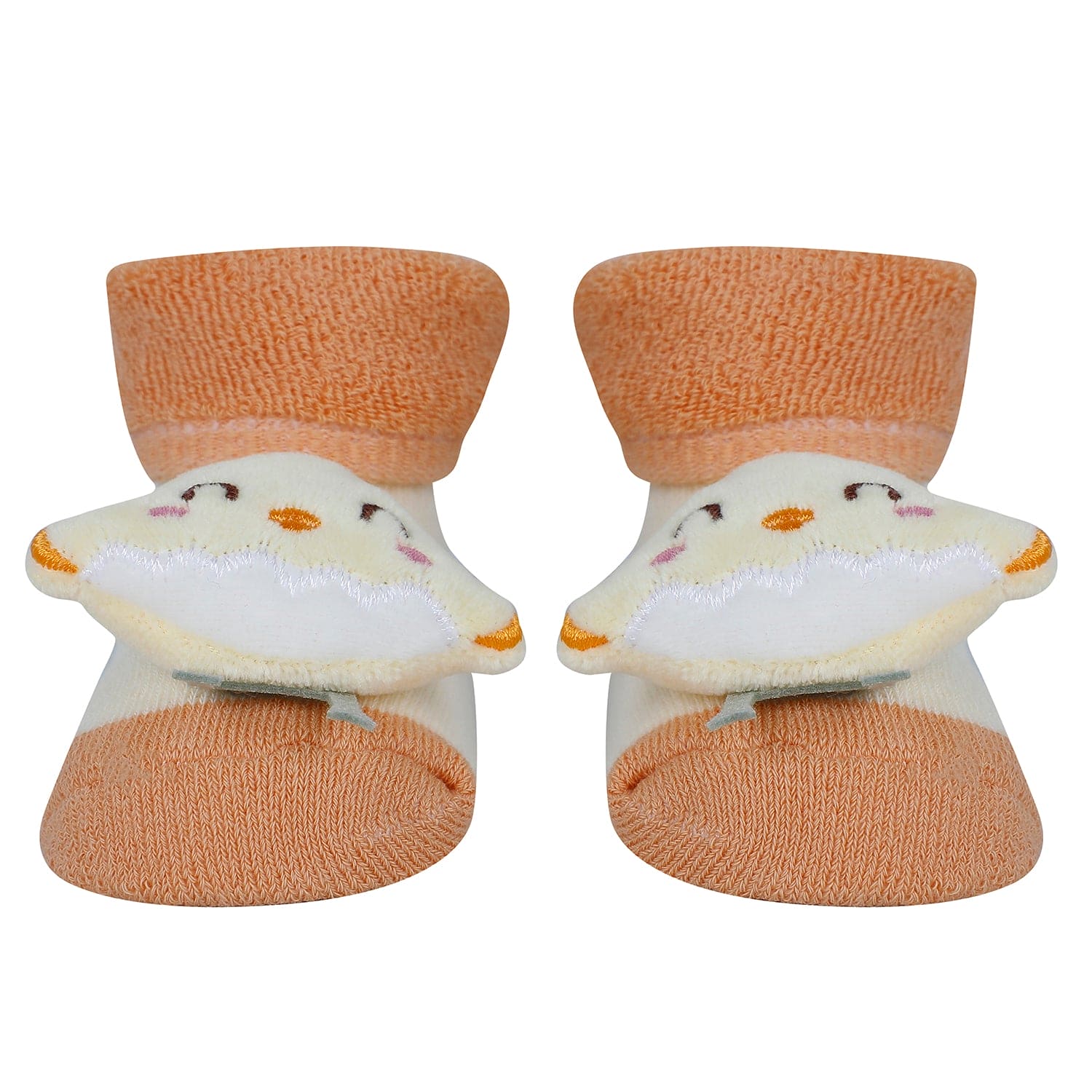 Baby Moo Bunny Chick 3D Rattle Anti-Skid Socks Booties Pack of 3 - Orange