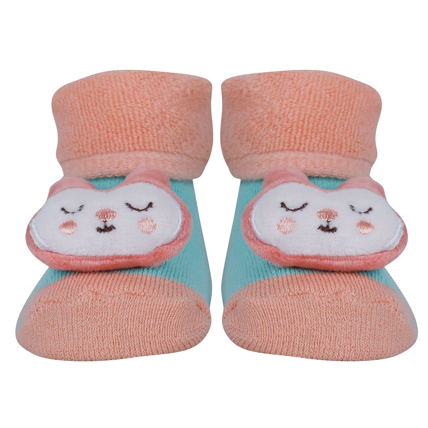 Baby Moo Bunny Chick 3D Rattle Anti-Skid Socks Booties Pack of 3 - Orange