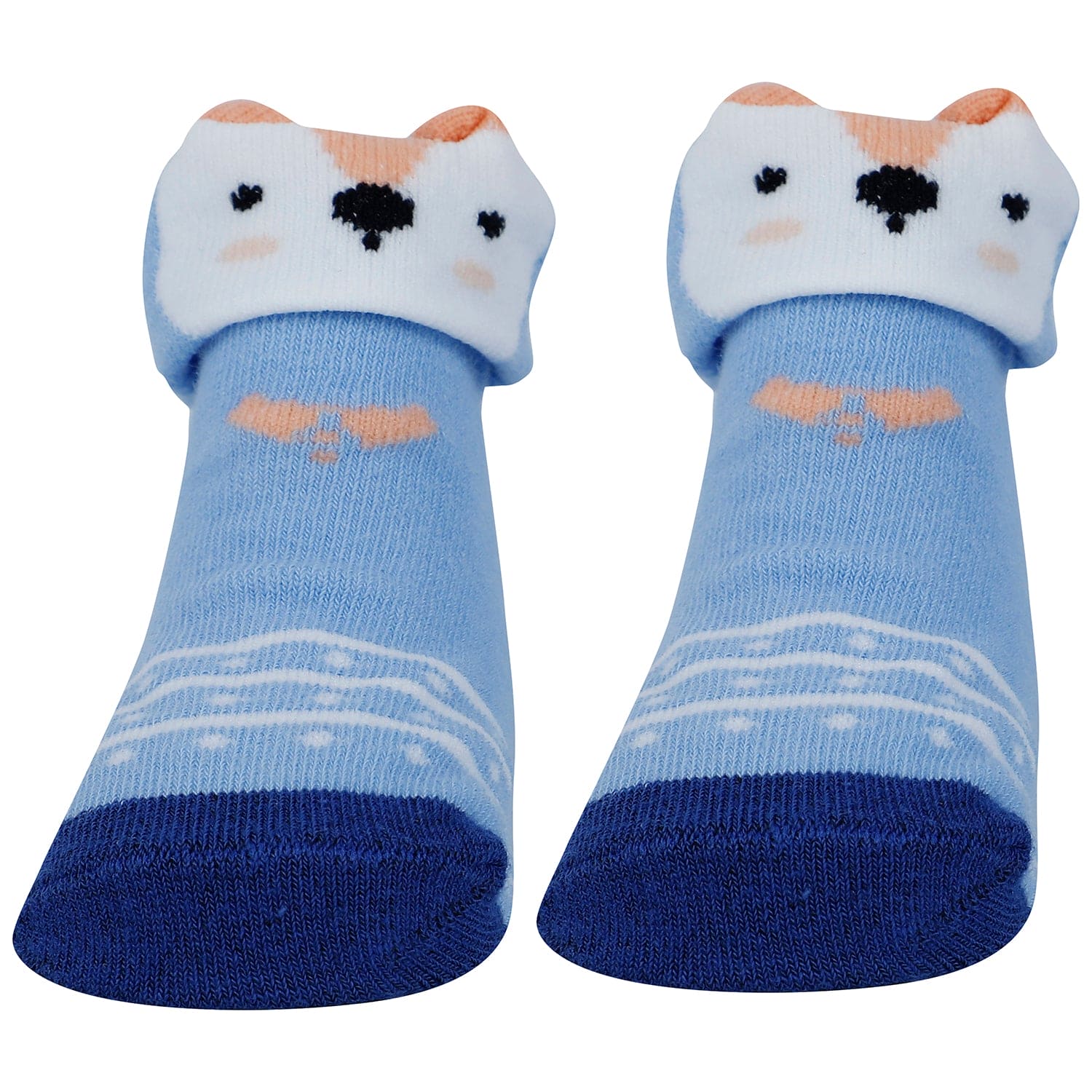 Baby Moo Animal 3D Anti-Skid Socks Booties Pack of 6 - Blue, Green