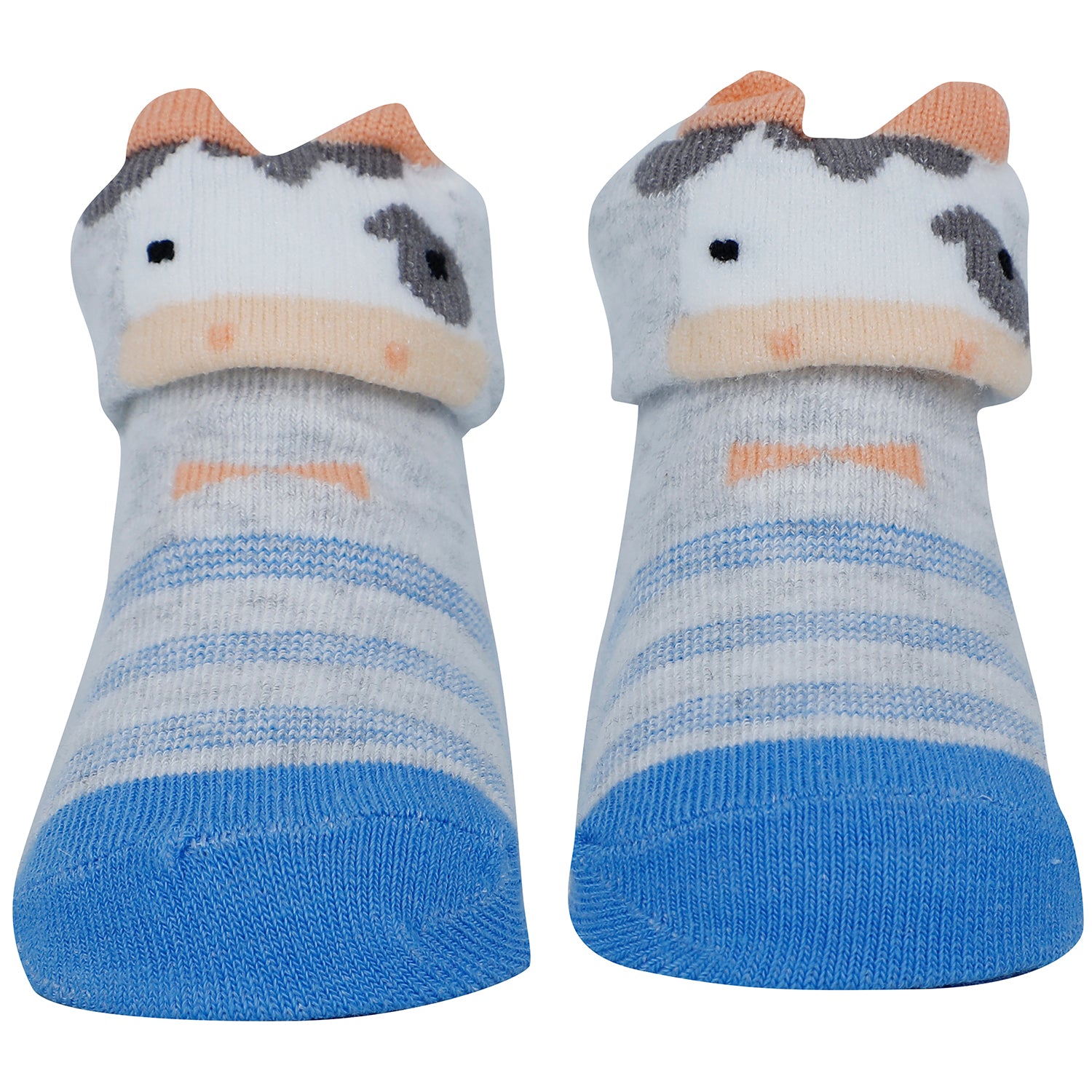 Baby Moo Tiger Cow 3D Anti-Skid Socks Booties Pack of 3 - Blue, Green