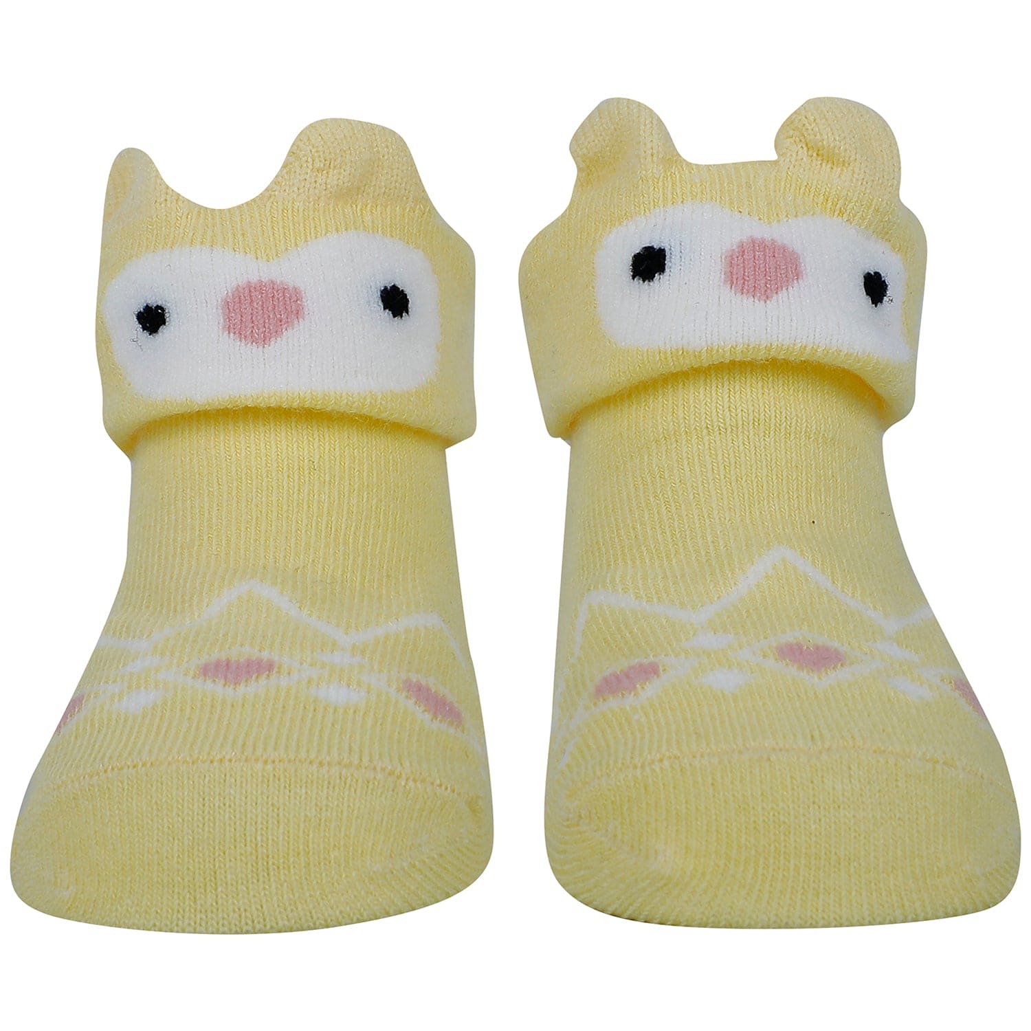 Baby Moo Owl Kitty 3D Anti-Skid Socks Booties Pack of 3 - Yellow, Pink