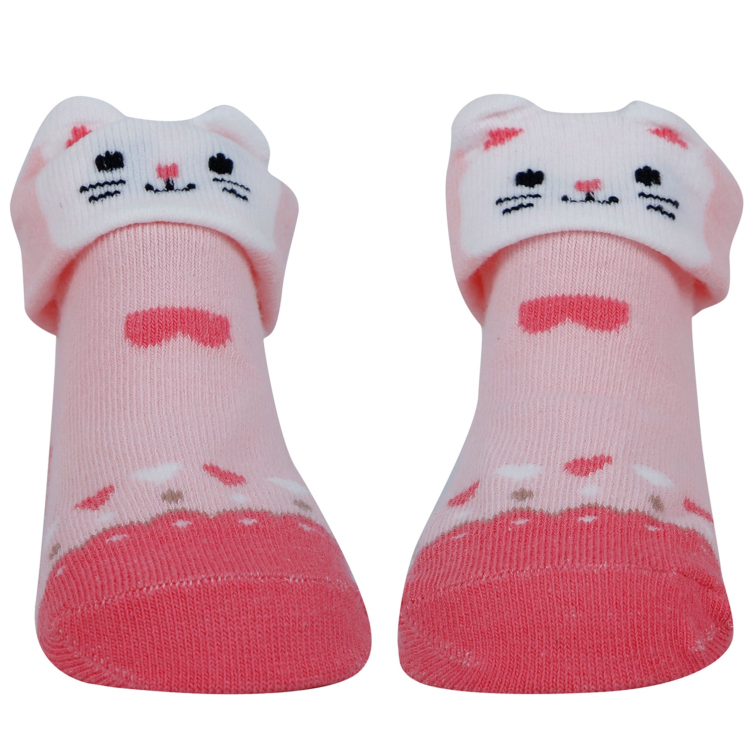 Baby Moo Owl Kitty 3D Anti-Skid Socks Booties Pack of 3 - Yellow, Pink