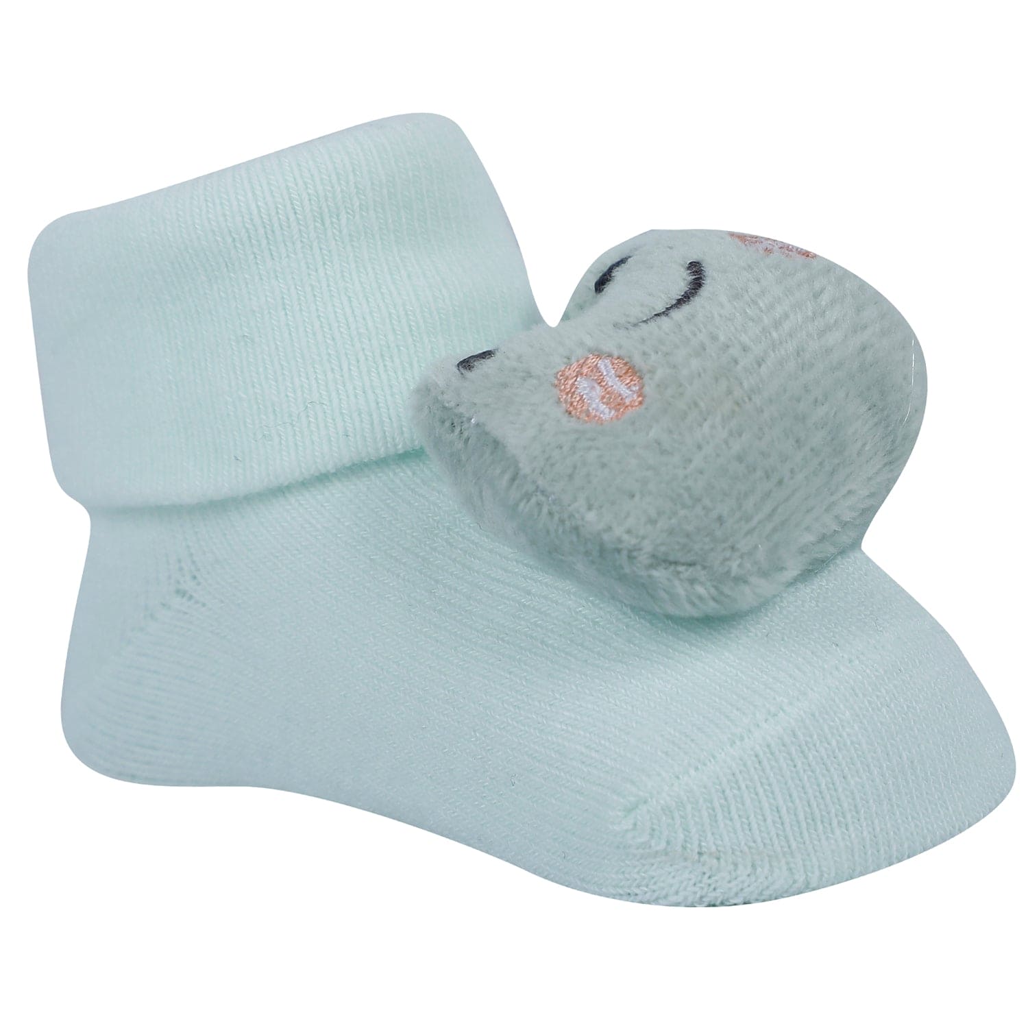 Baby Moo Frog And Elephant 3D Rattle Anti-Skid Socks Booties Pack of 2 - Mint Green, Blue