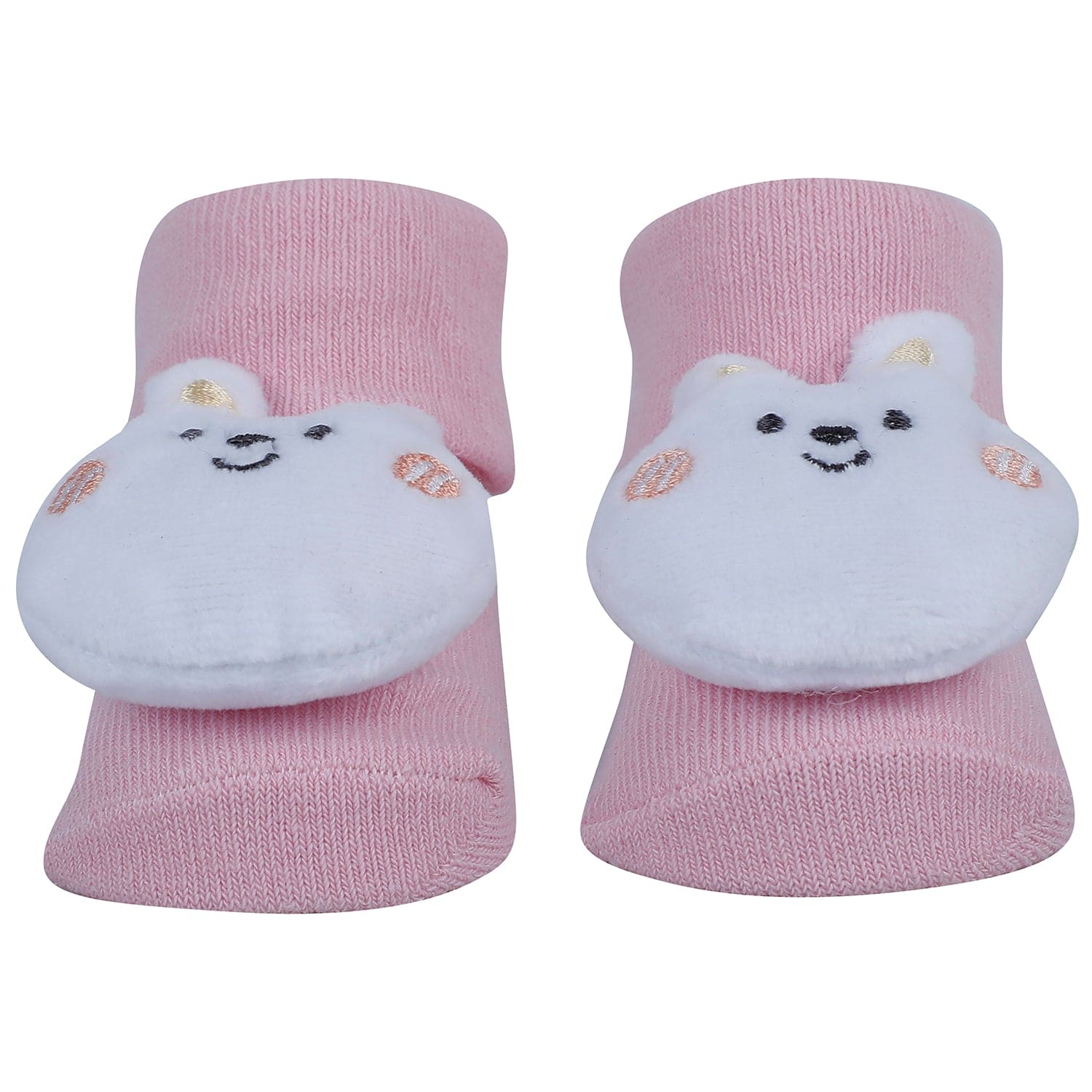 Baby Moo Bunny 3D Rattle Anti-Skid Socks Booties Pack of 6 - Pink