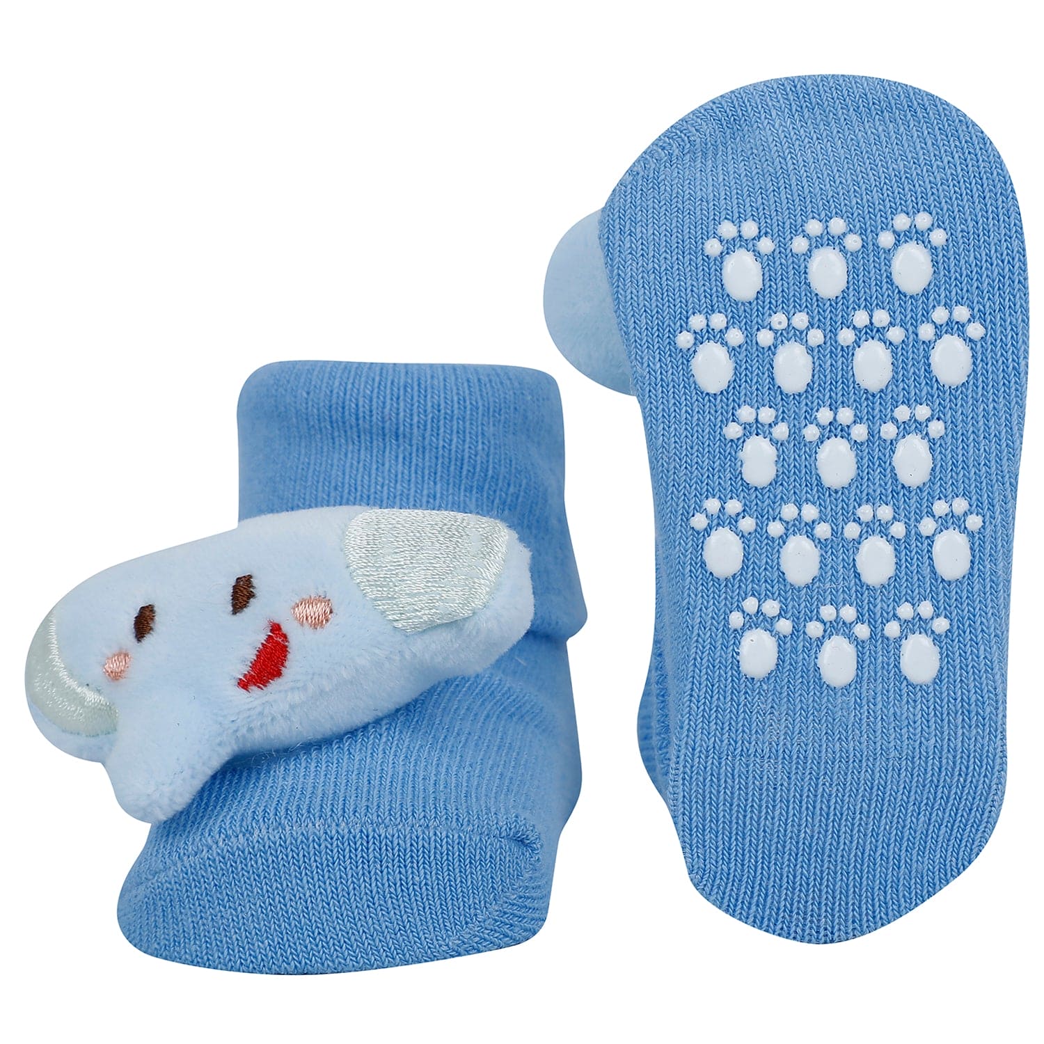 Baby Moo Bear Panda Elephant 3D Rattle Anti-Skid Socks Booties Pack of 3 - Blue