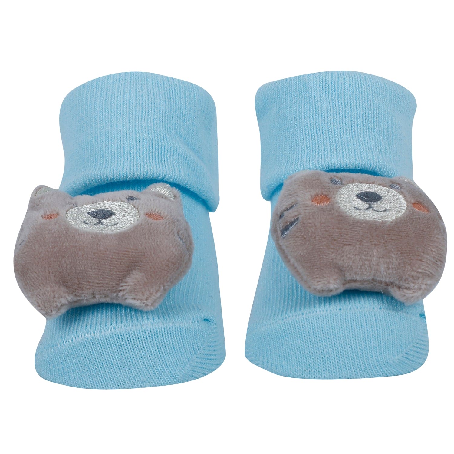 Baby Moo Bear Panda Elephant 3D Rattle Anti-Skid Socks Booties Pack of 3 - Blue