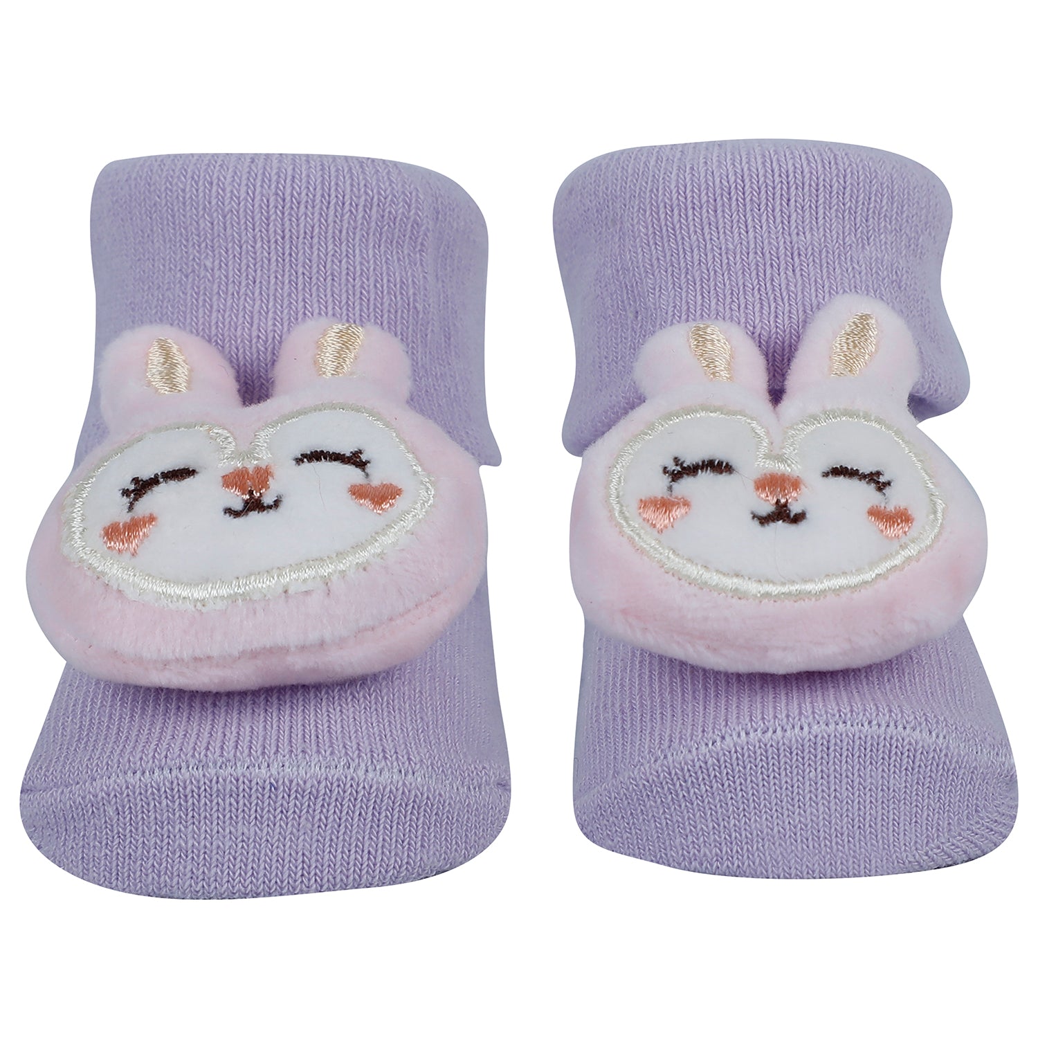 Baby Moo Monkey Bunny 3D Rattle Anti-Skid Socks Booties Pack of 3 - Purple