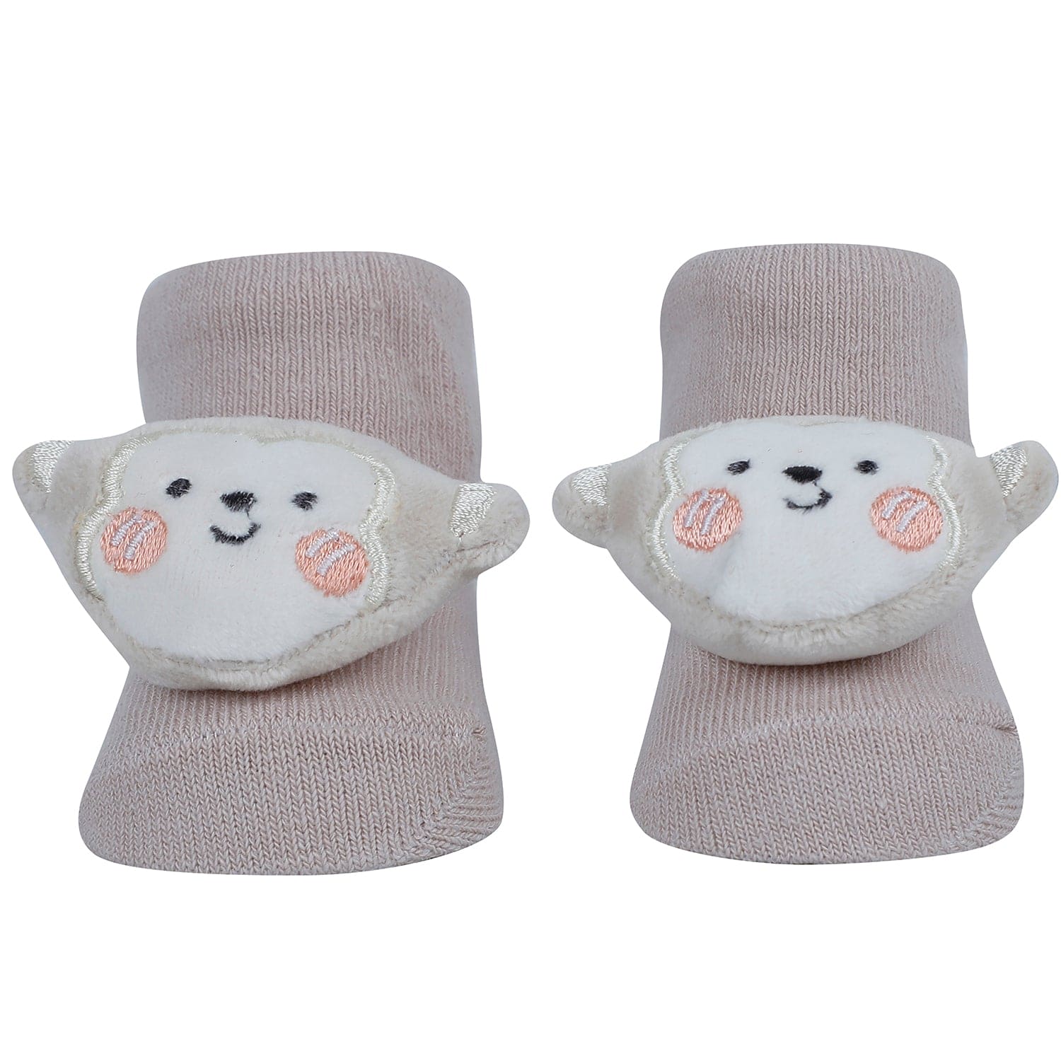 Baby Moo Monkey Bunny 3D Rattle Anti-Skid Socks Booties Pack of 3 - Purple