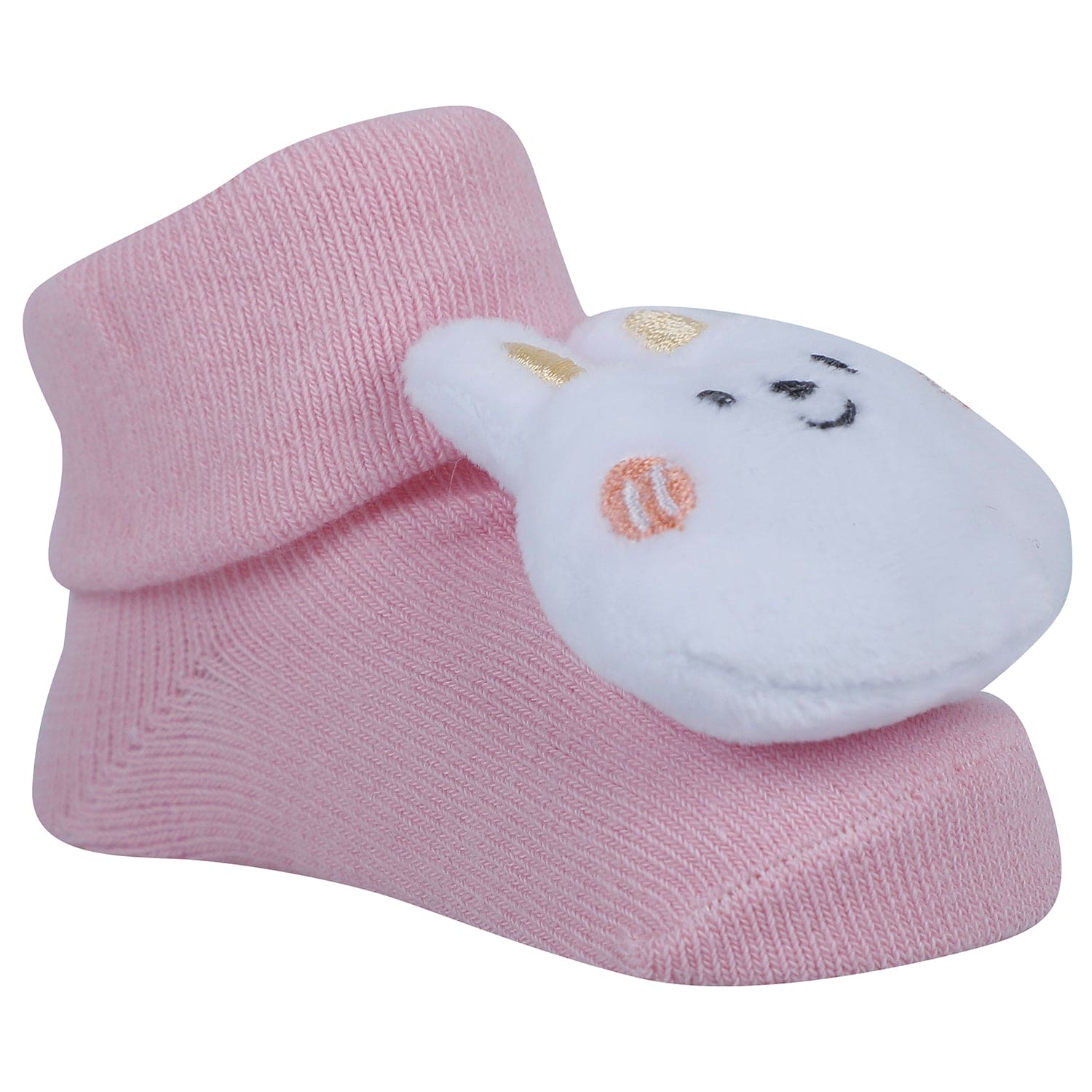 Baby Moo Penguin And Bunny 3D Rattle Anti-Skid Socks Booties Pack of 2 - Cream, Pink