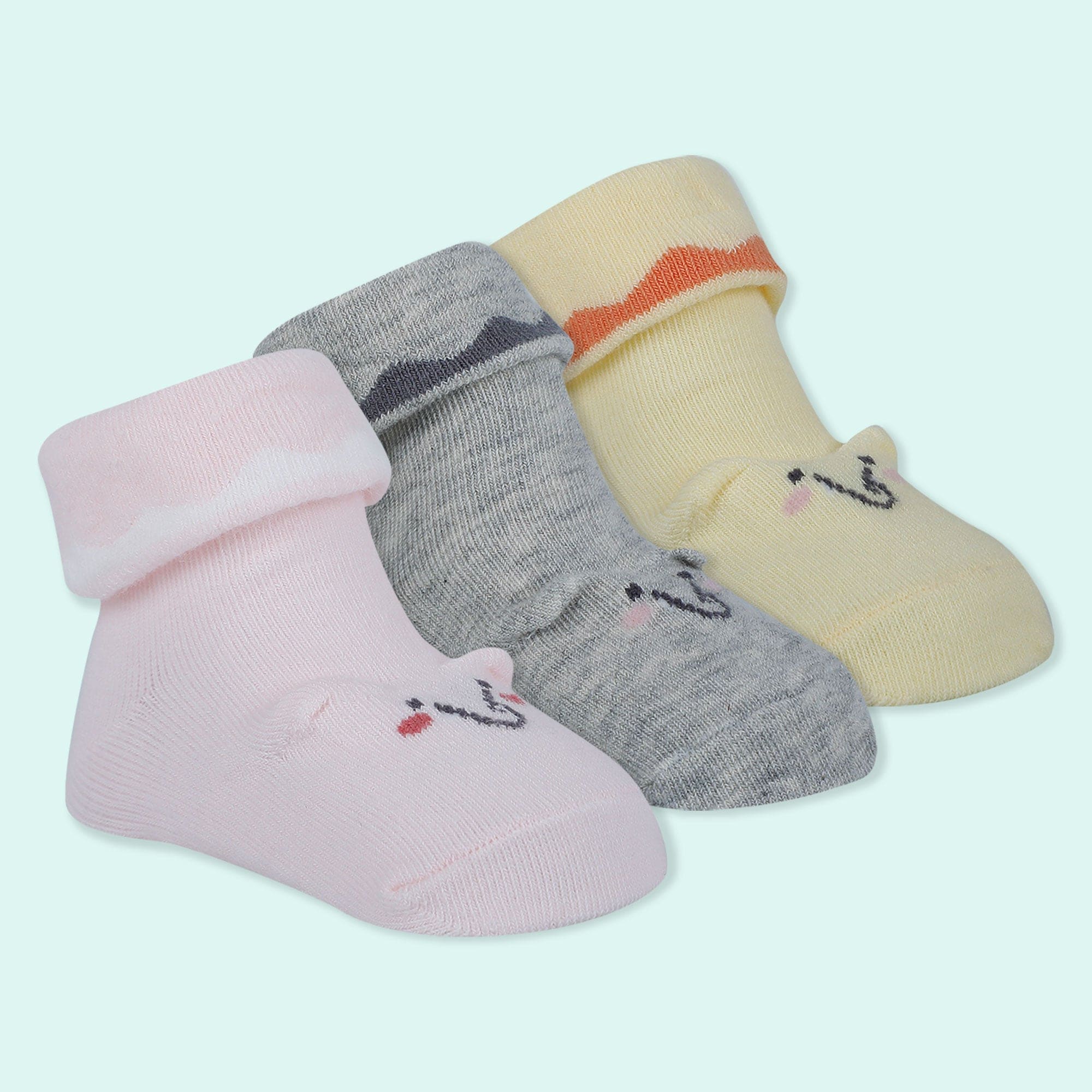 Baby Moo 3D Elephant Anti-Skid Socks Booties Pack of 3 - Pink, Multicolour