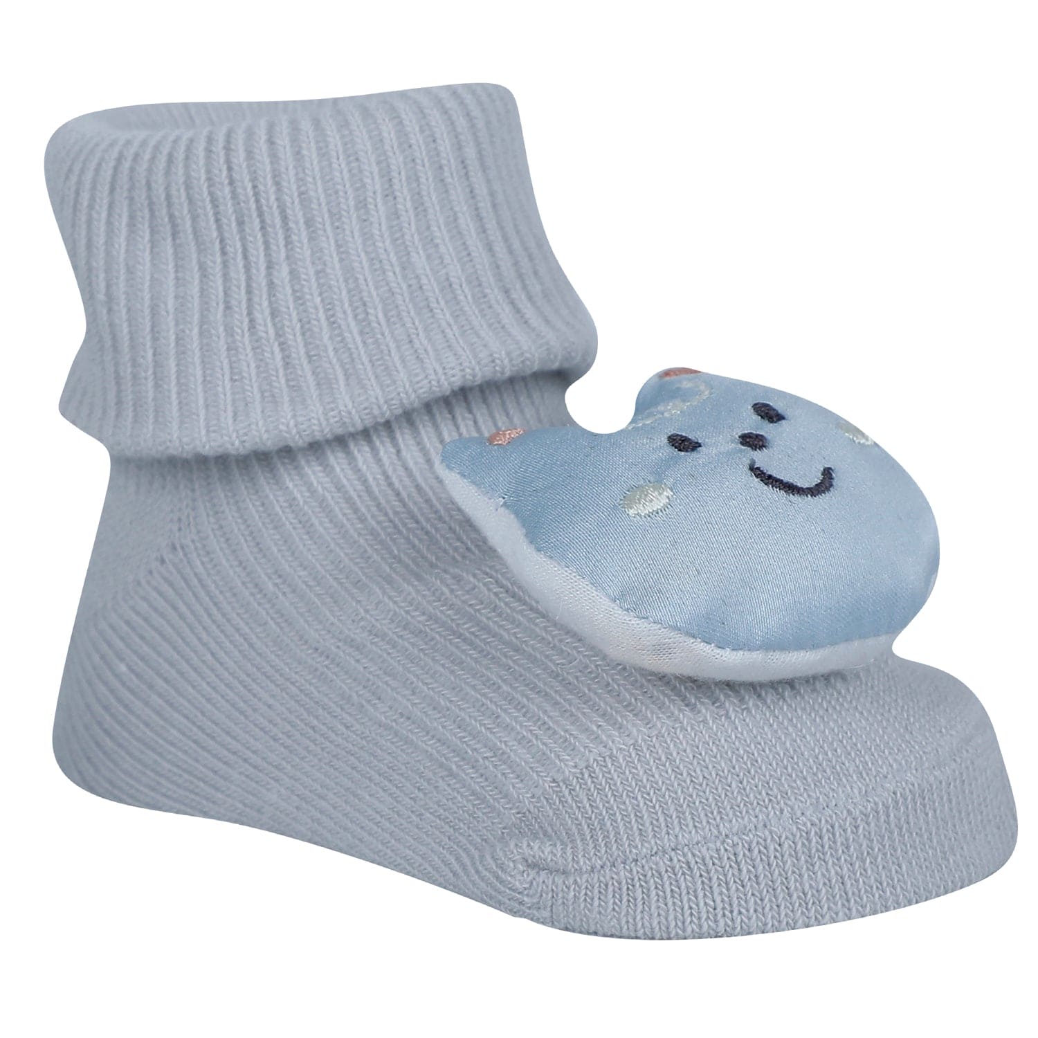 Baby Moo Fox Frog 3D Rattle Anti-Skid Socks Booties Pack of 3 - Blue