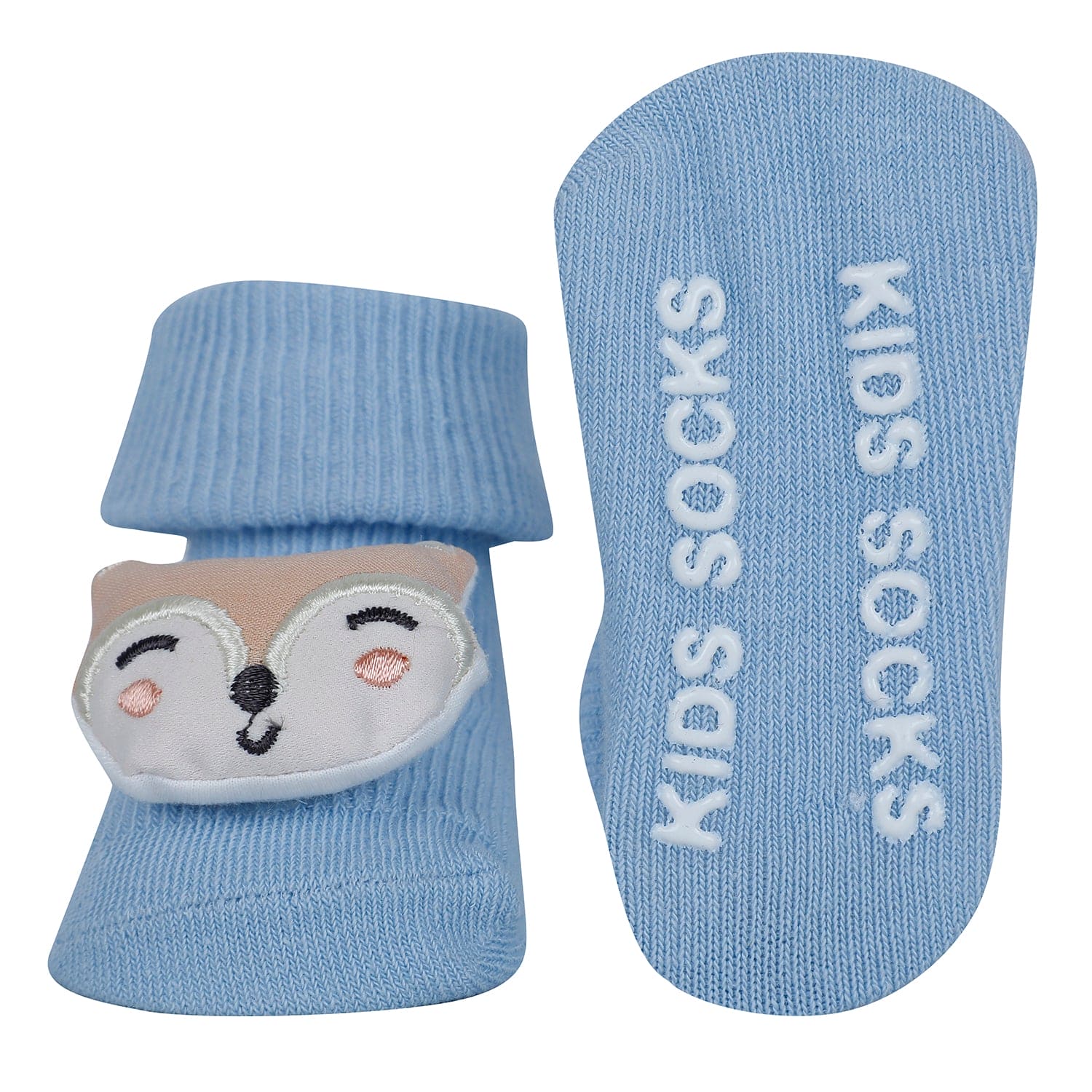 Baby Moo Fox Frog 3D Rattle Anti-Skid Socks Booties Pack of 3 - Blue