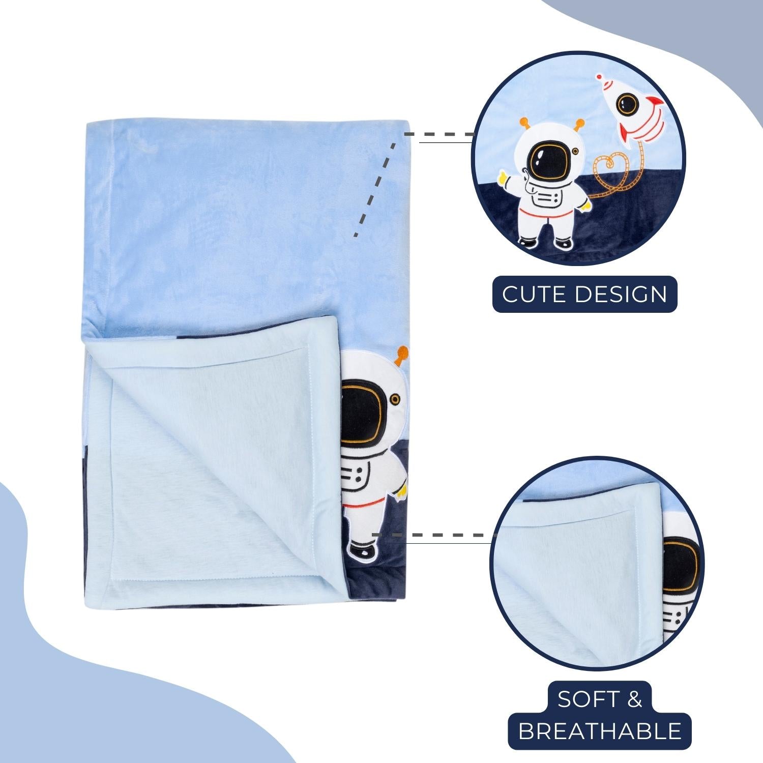 Baby Moo Astronaut Plush Cotton All Season Nursery Blanket - Blue