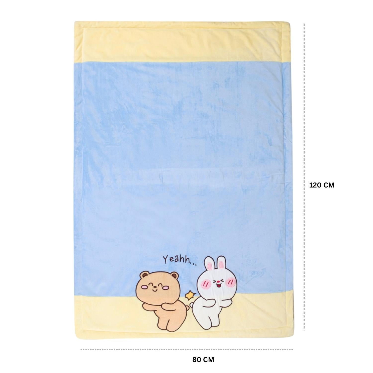 Baby Moo Bunny Bear Friends Plush Cotton All Season Nursery Blanket - Blue