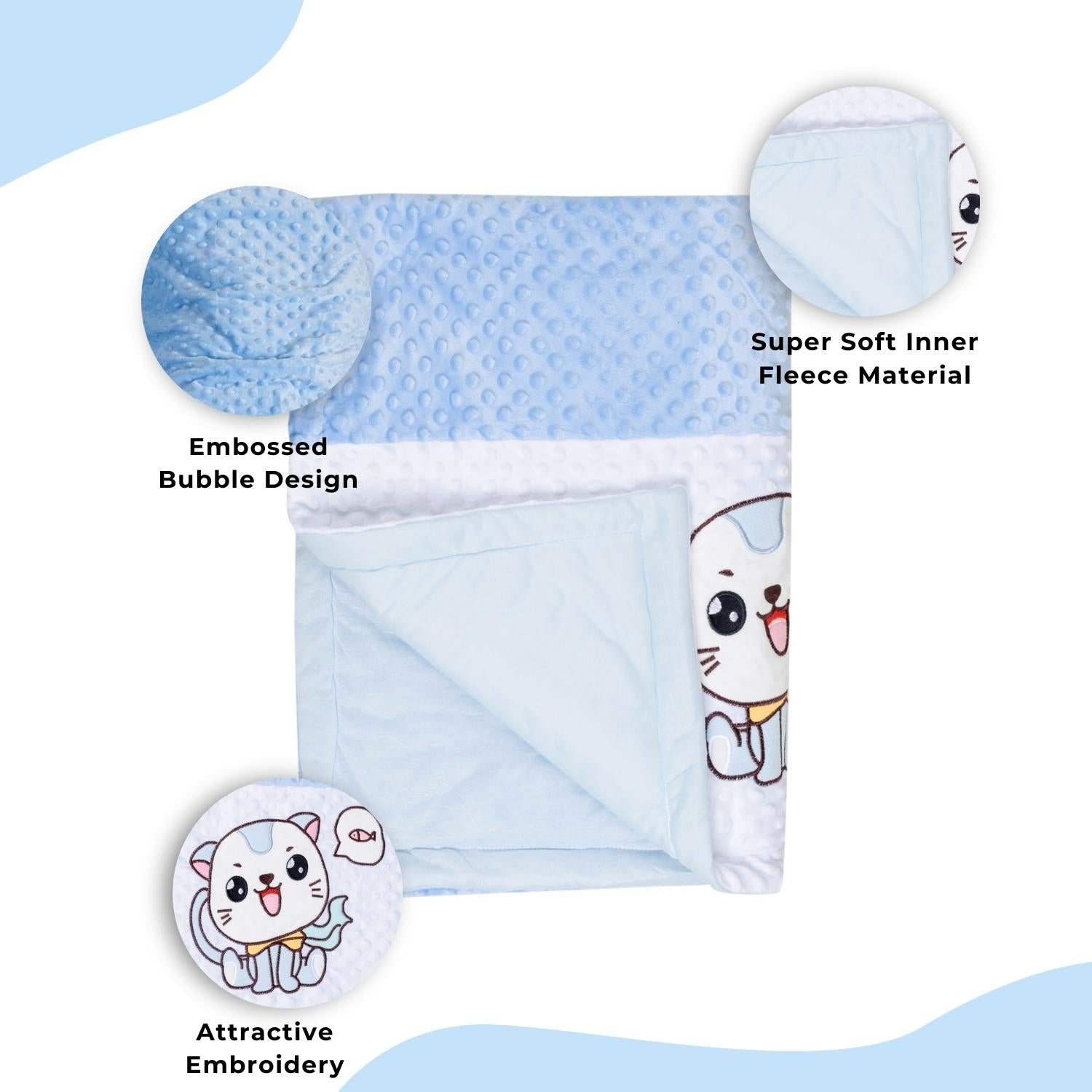 Baby Moo Kitty Plush Cotton All Season Nursery Blanket - Blue