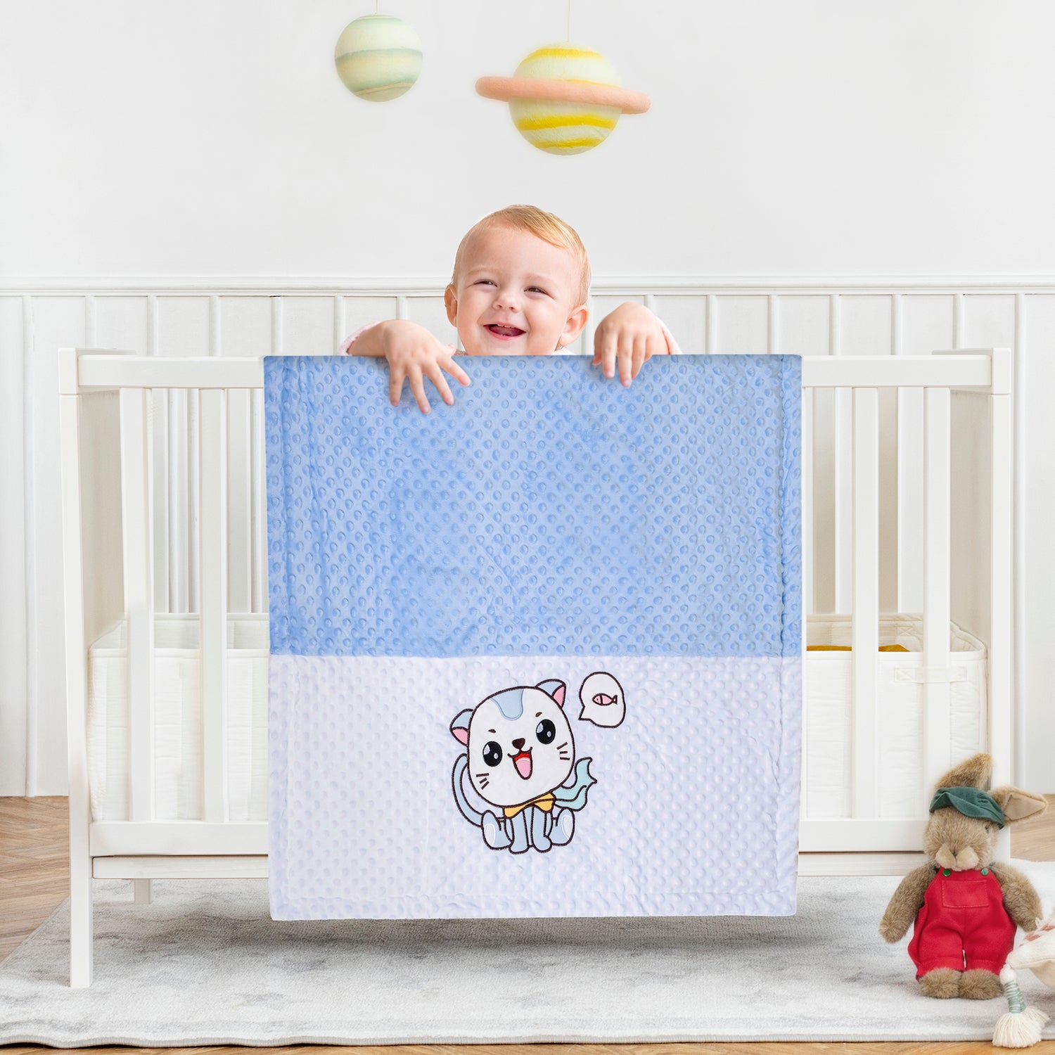 Baby Moo Kitty Plush Cotton All Season Nursery Blanket - Blue