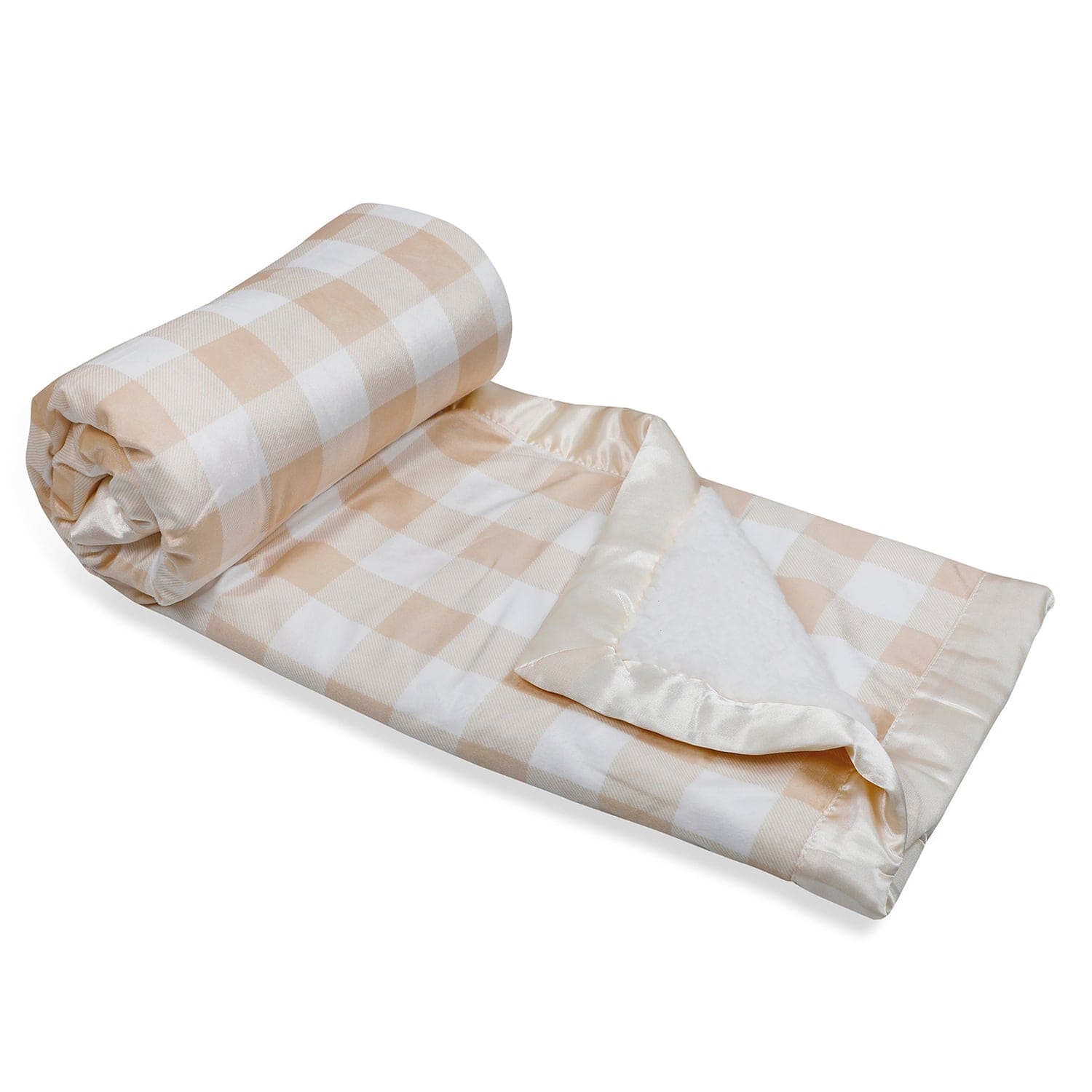 Baby Moo Checkered Charm Soft Fur Blanket - Cream - Baby Moo