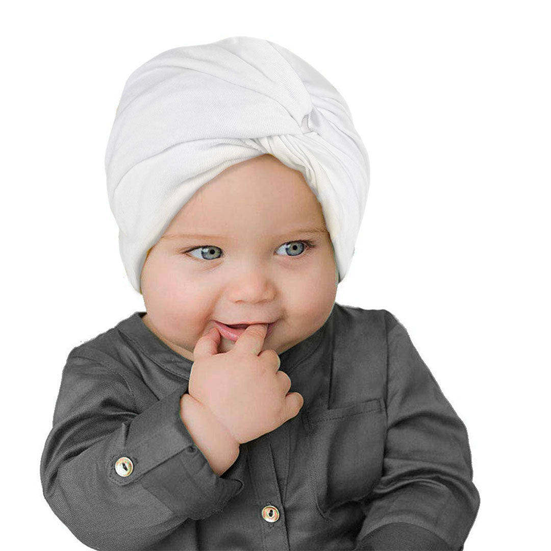 Cute Knotted Turban Cap Infant Beanie - White