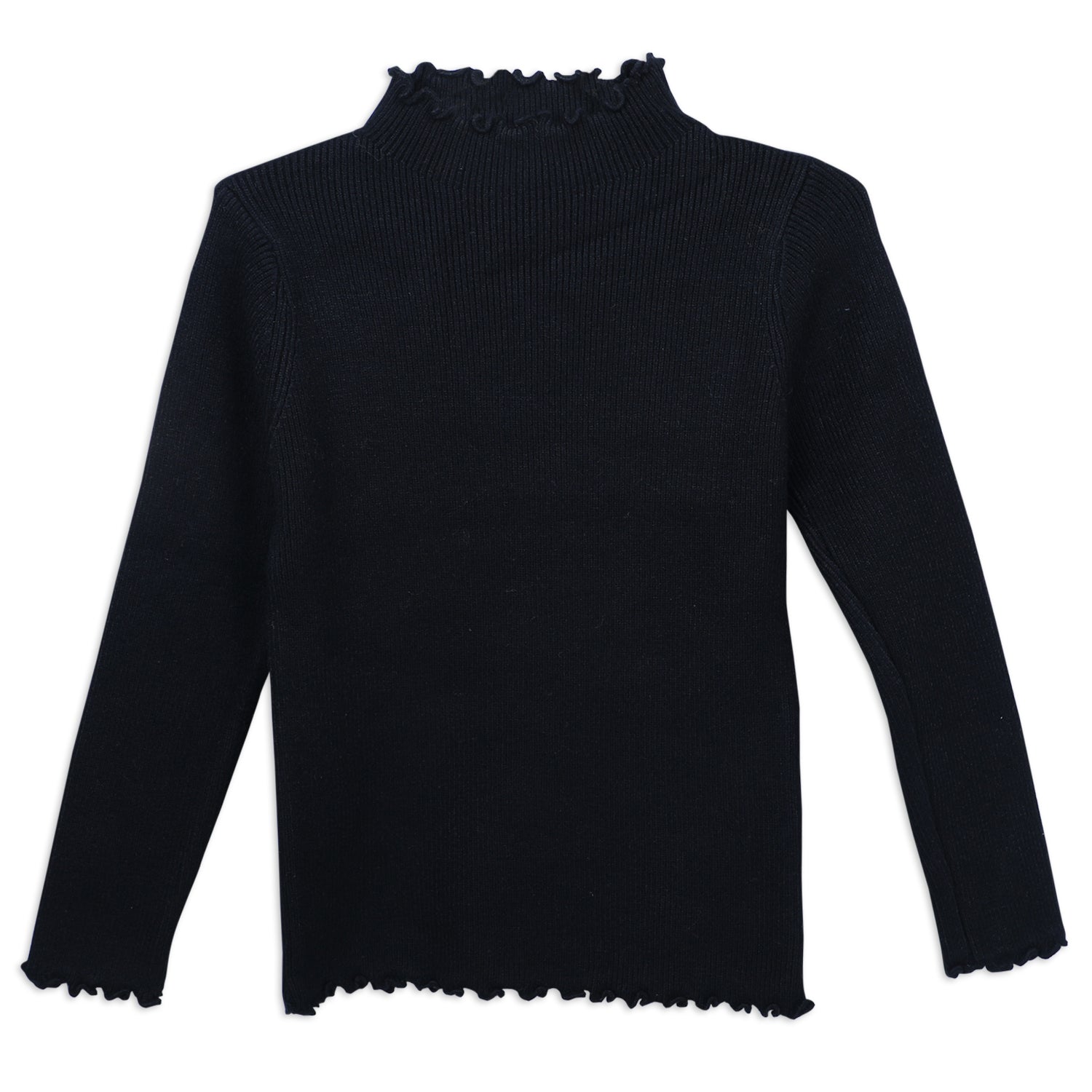 Basic Ribbed Premium Full Sleeves Knitted Kids Sweater - Black - Baby Moo
