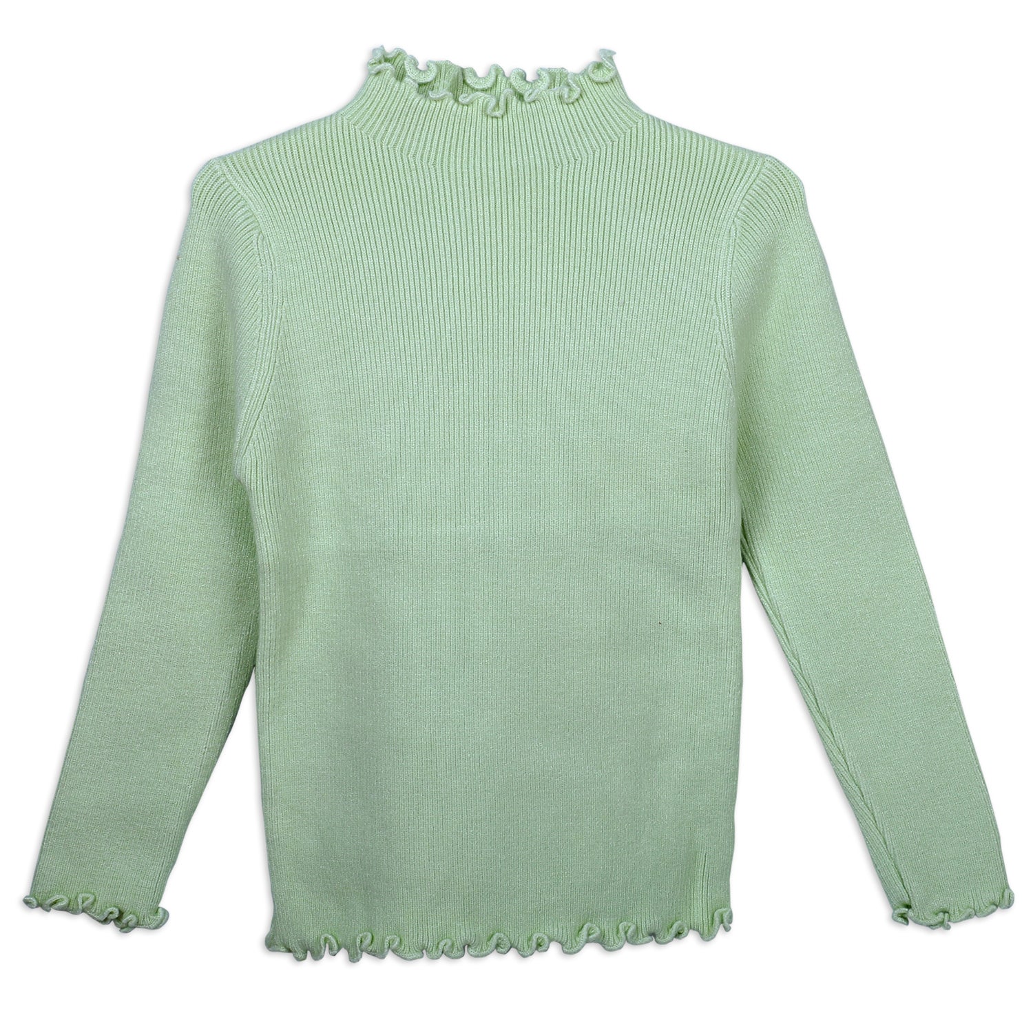 Basic Ribbed Premium Full Sleeves Knitted Kids Sweater - Green