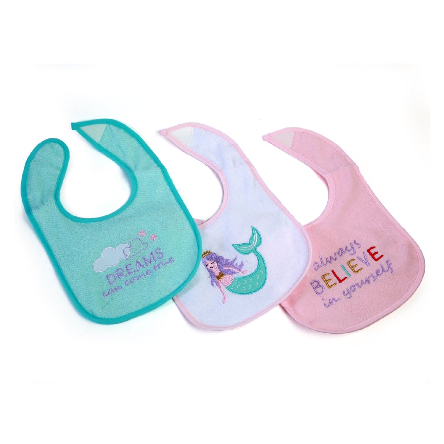 Infinitely Powerful Mermaid White And Blue And Pink 3 Pk Bibs - Baby Moo