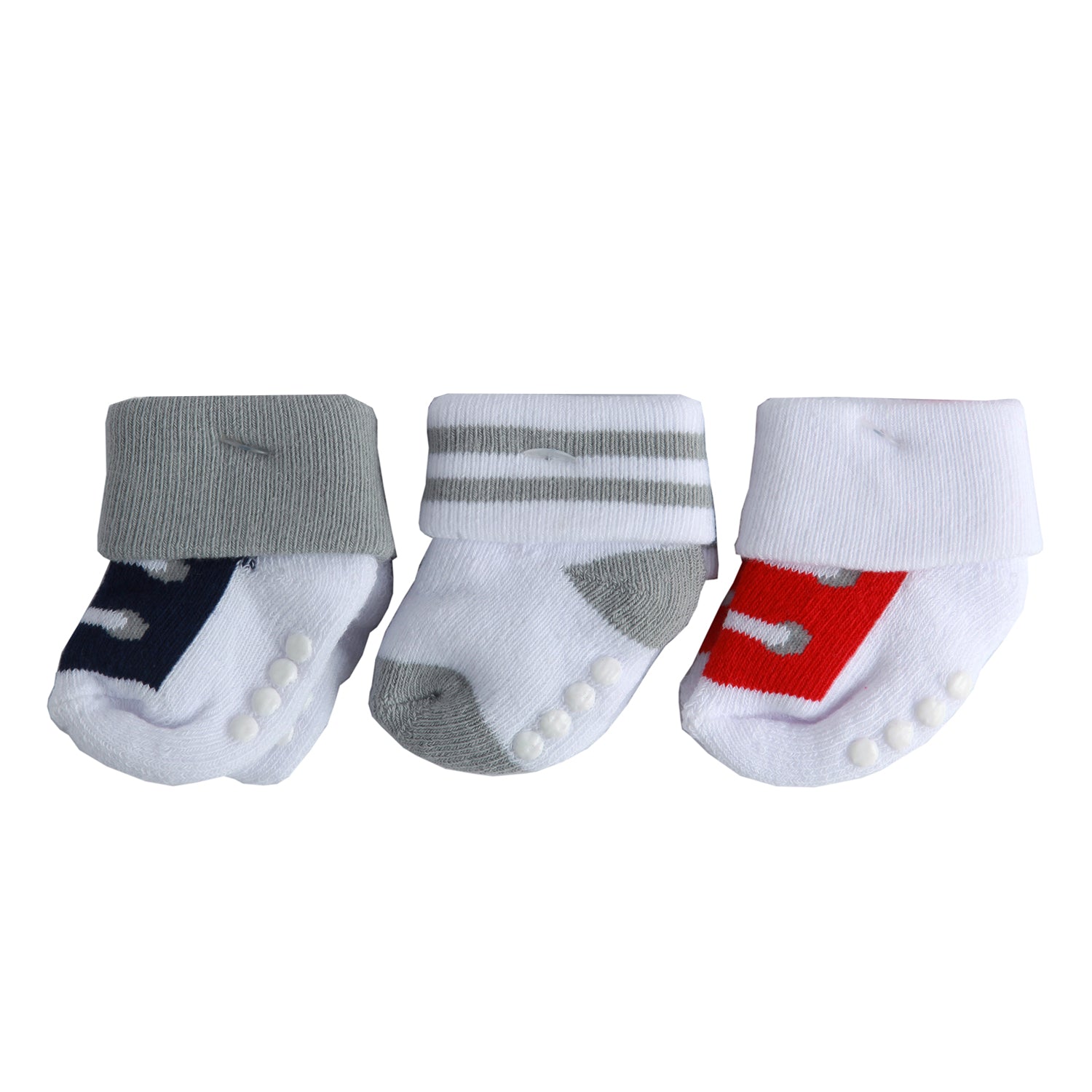 Shoelace Print White 3 Pk Anti-Skid  Socks