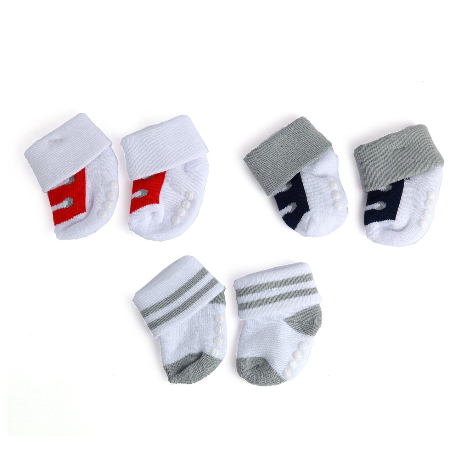 Shoelace Print White 3 Pk Anti-Skid  Socks