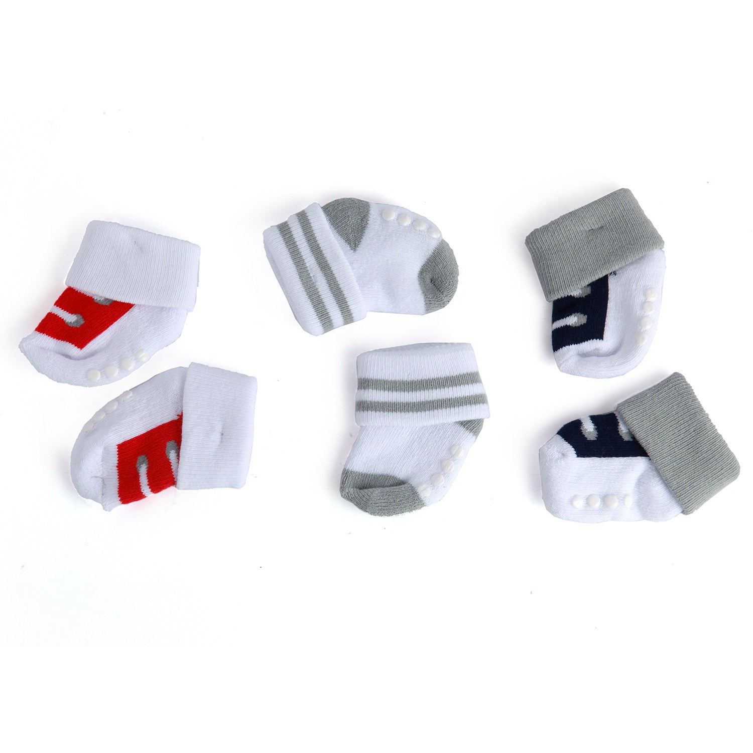Shoelace Print White 3 Pk Anti-Skid  Socks - Baby Moo