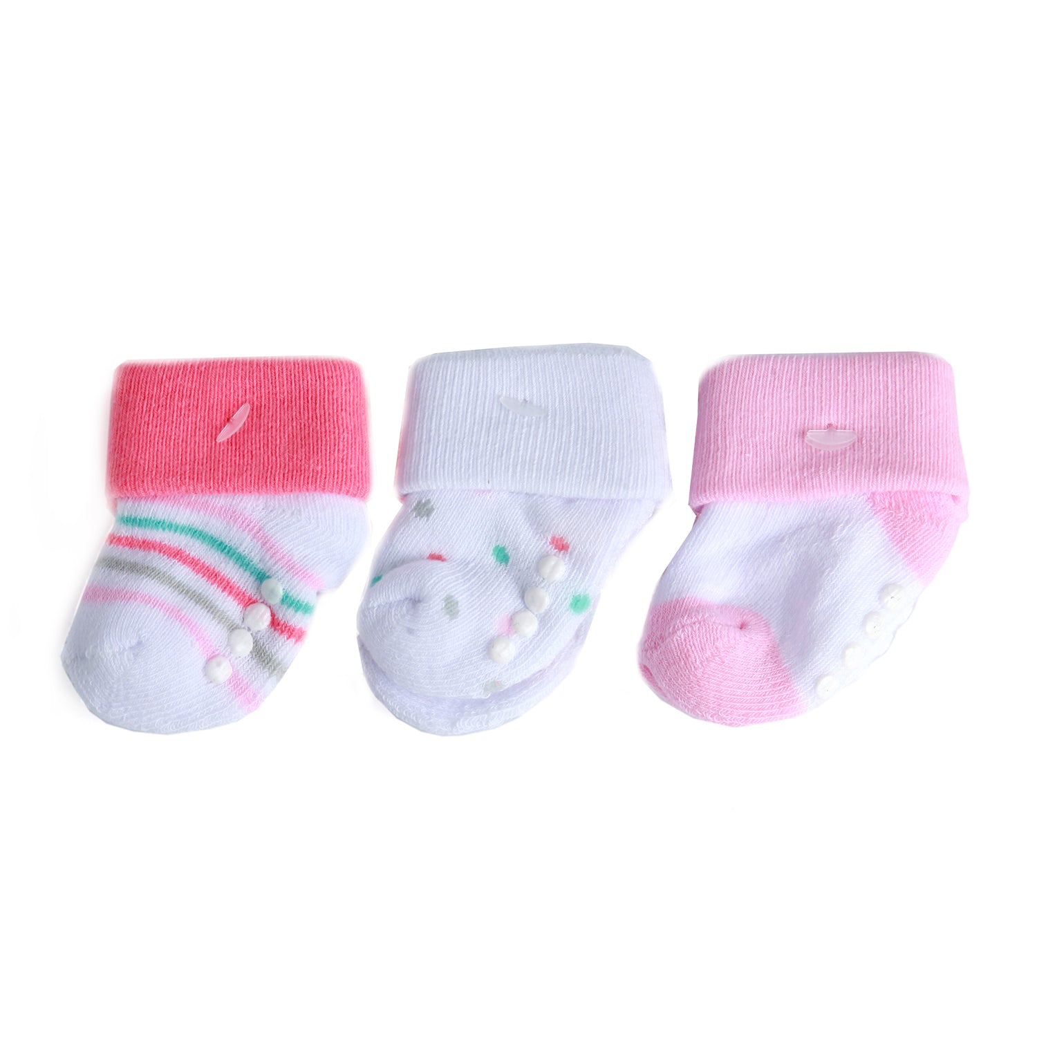 Striped And Polka Dot Pink 3 Pk Anti-Skid  Socks - Baby Moo