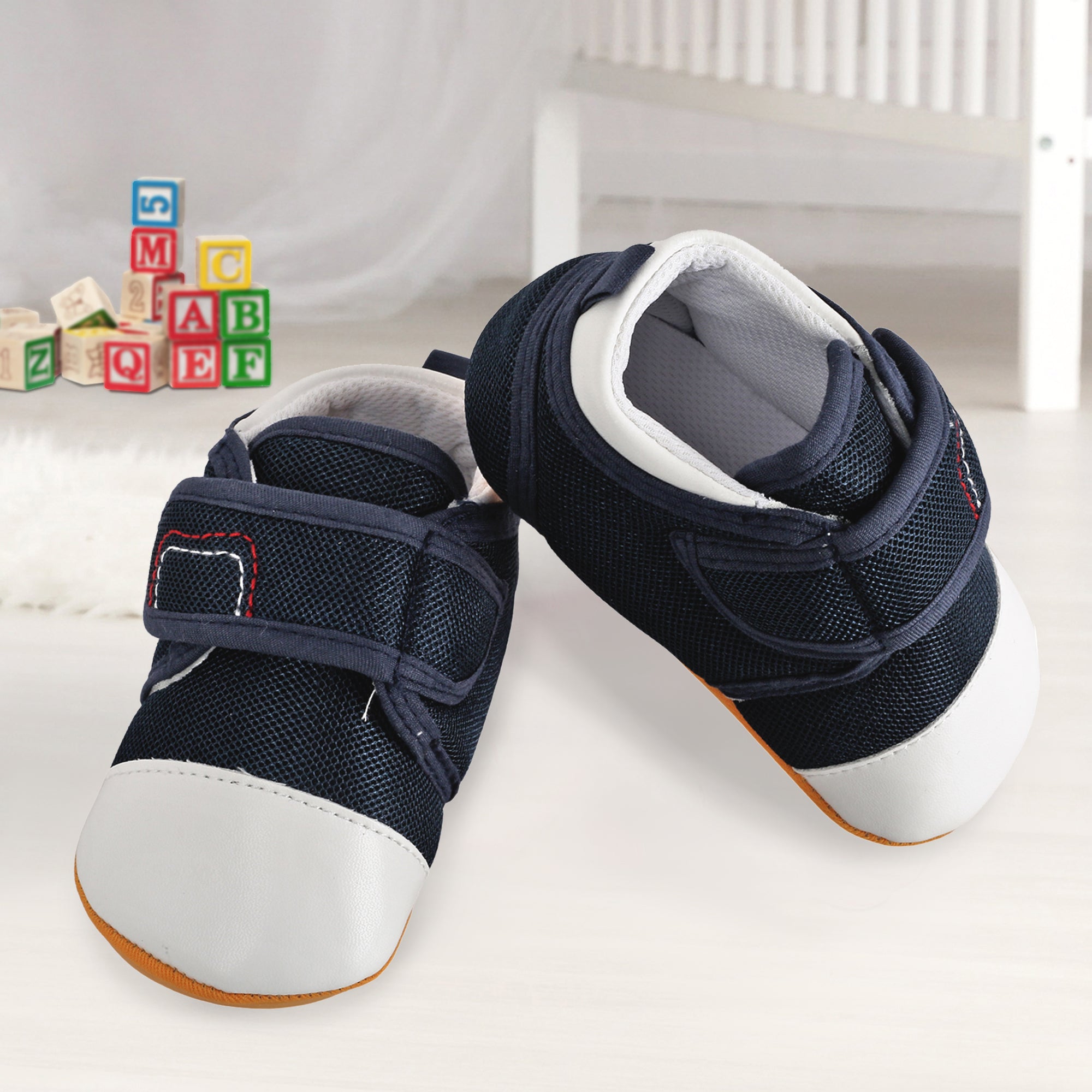 Casual Blue And White Velcro Booties - Baby Moo