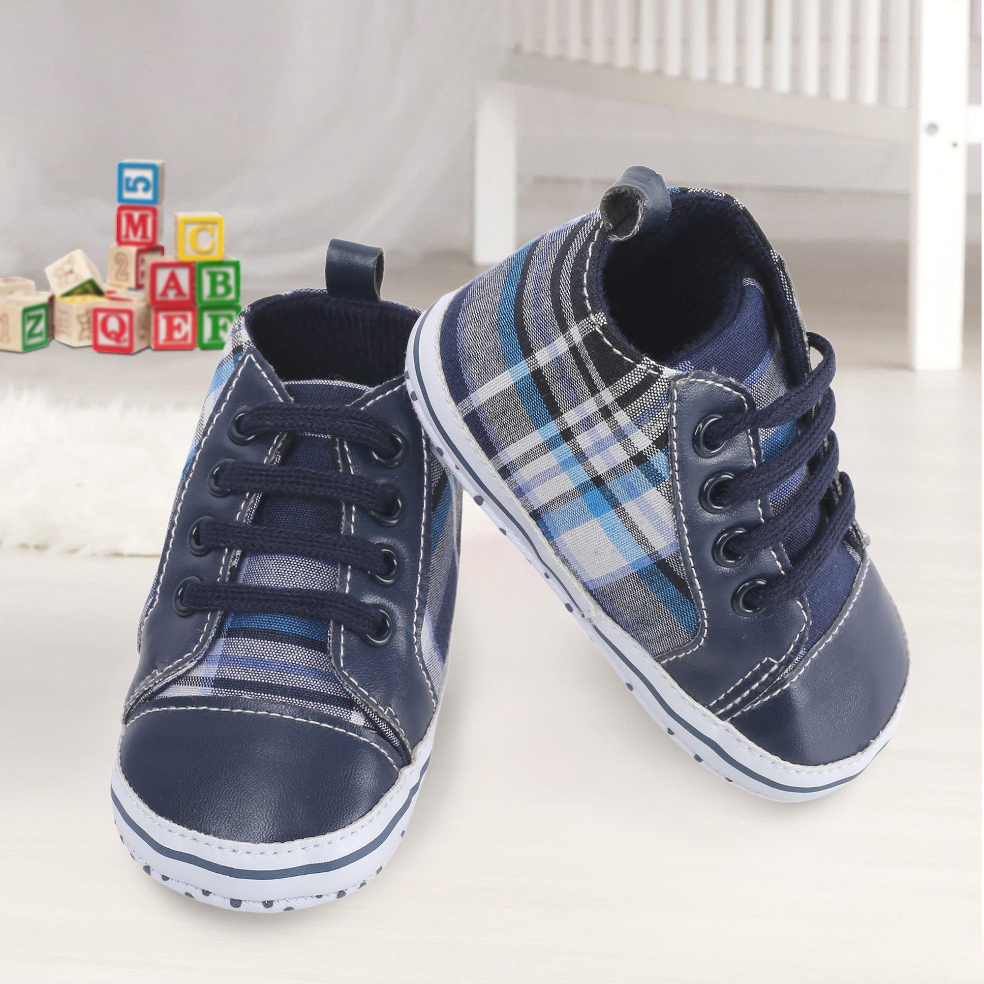 Baby Moo Checked Blue Sneakers - Baby Moo
