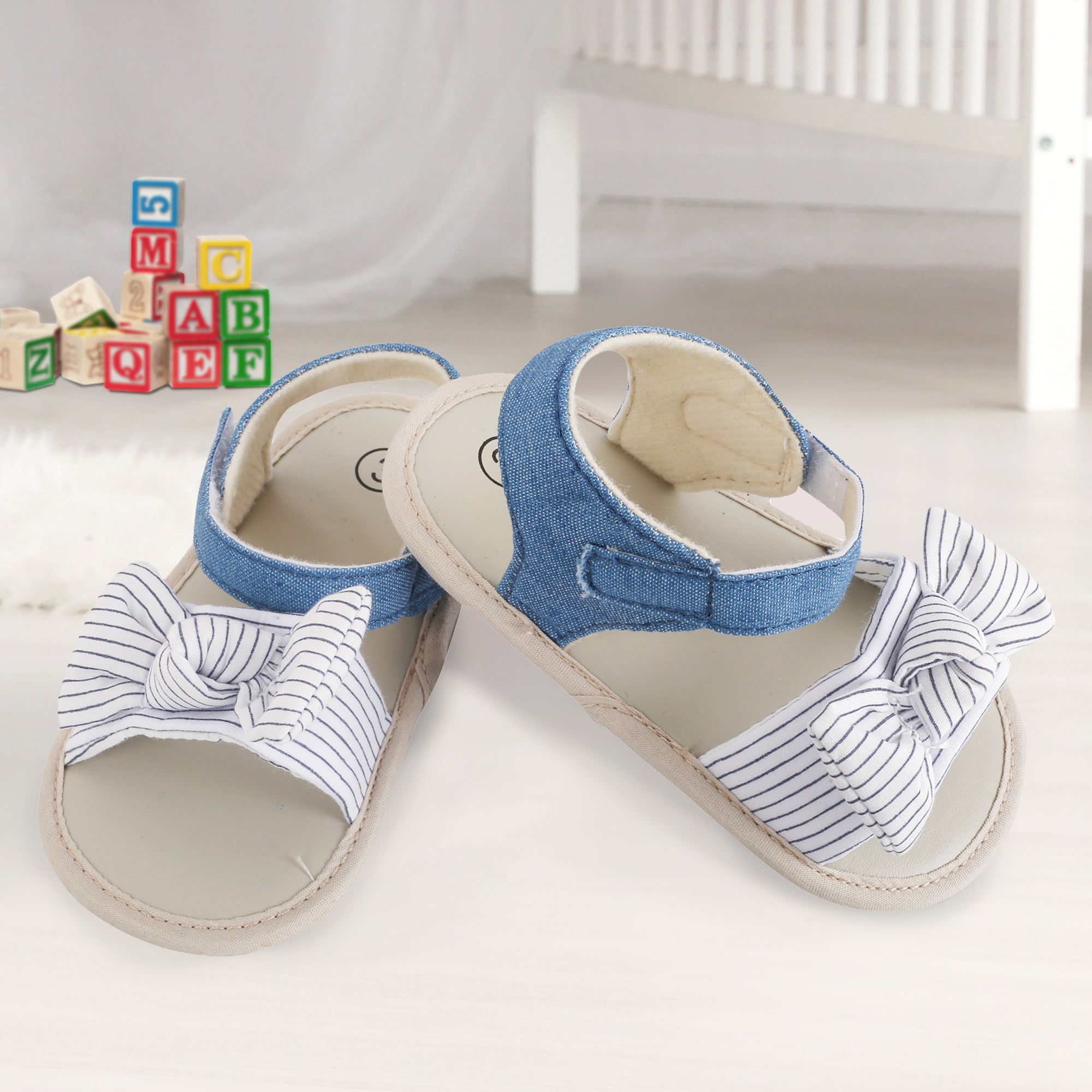 Baby Moo Striped Blue Booties - Baby Moo